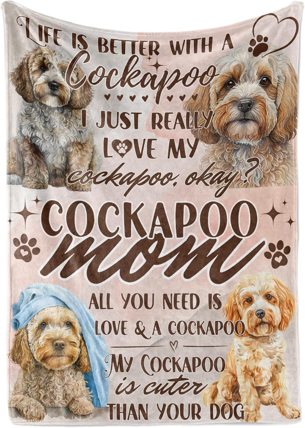 Cockapoo Gifts for Women, Best Unique Flannel Throw Blanket for Cockapoo Mom, 50 x 65 inch, Skin Friendly