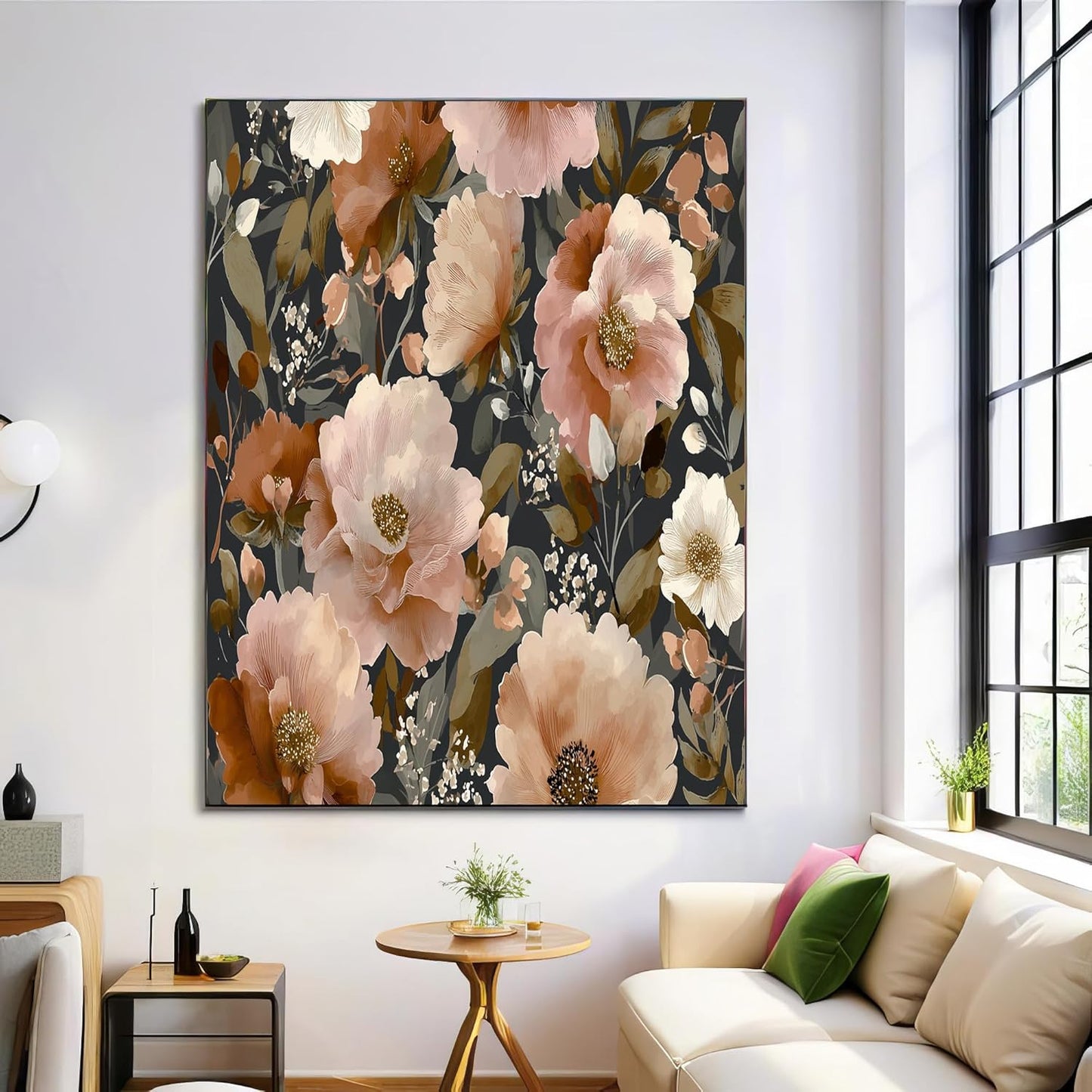 GDJSMIN Watercolor Floral Pattern Wall Art, Elegant Peony Flower Aesthetic Poster for Reading Room Living Room Decor 24 x 36 inch Unframed