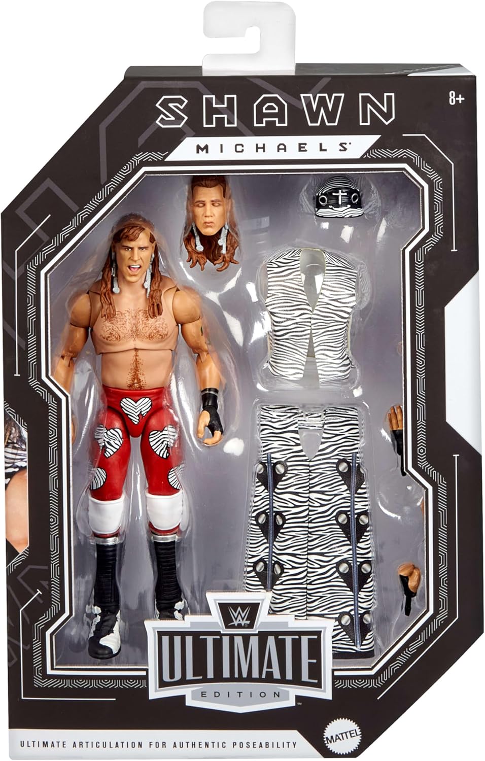 Mattel WWE Ultimate Edition Action Figure & Accessories Set, Shawn Michaels 6-inch Collectible with Swappable Heads & Hands, 30 Articulation Points (Amazon Exclusive)