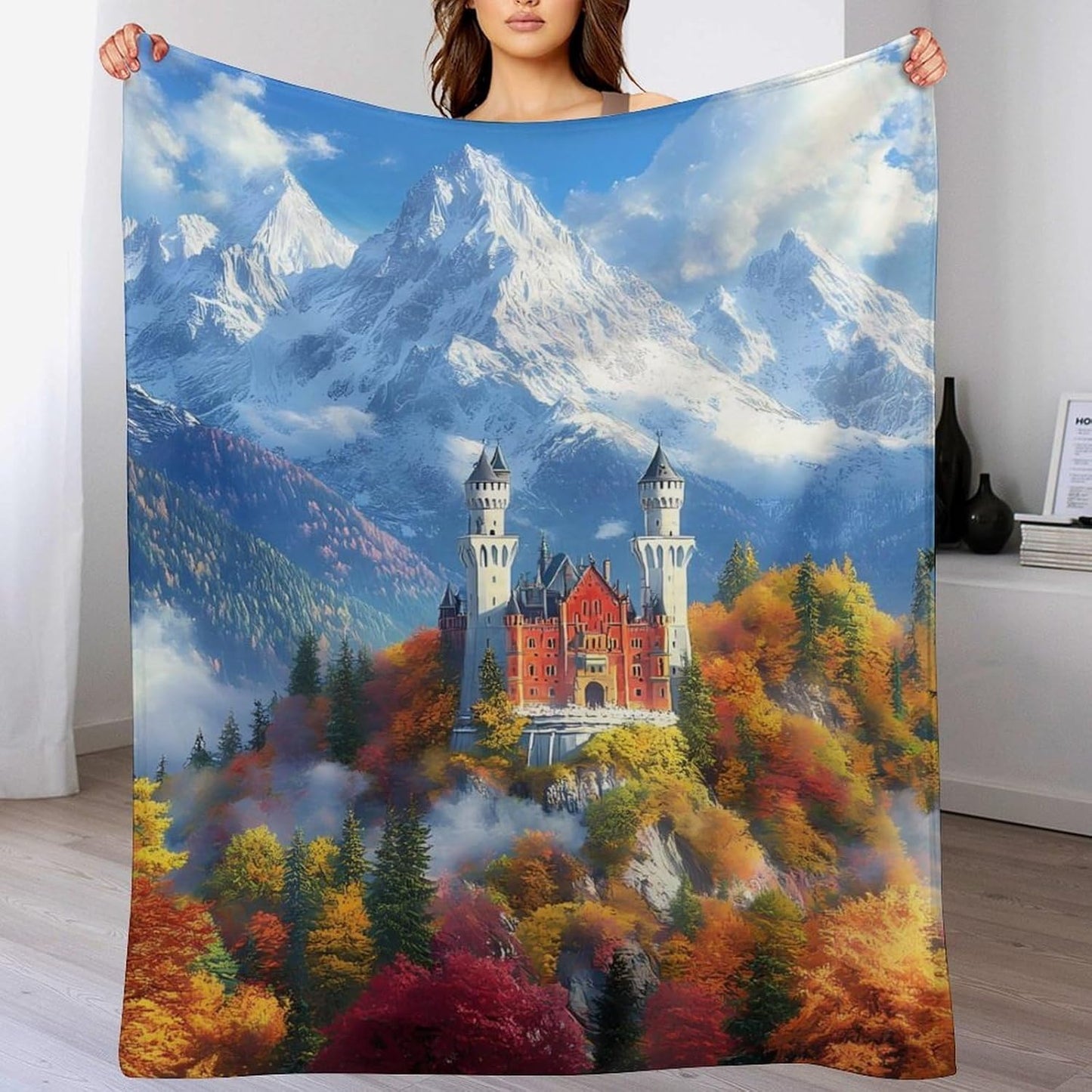 Schloss Neuschwanstein Throw Blanket for Couch Bed Plush Cozy Fuzzy Flannel Blanket for All Season 30"x40"