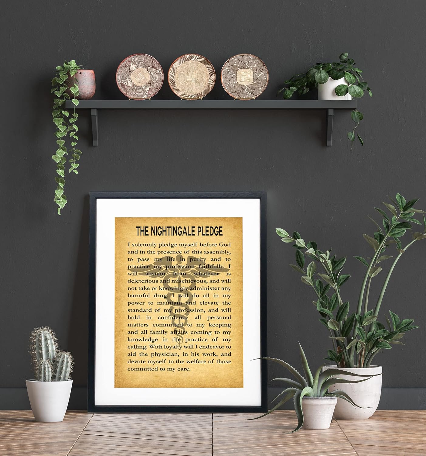 Nurse Graduation Gift Poster - Gift For Nurse Framed The Nightingale Pledge Framed Art Print / Nightingale Pledge Motivational Wall Art, Posters for Bedroom, Medical Gifts Quotes Wall Decor & Office Decor (8 x 10, Vintage)