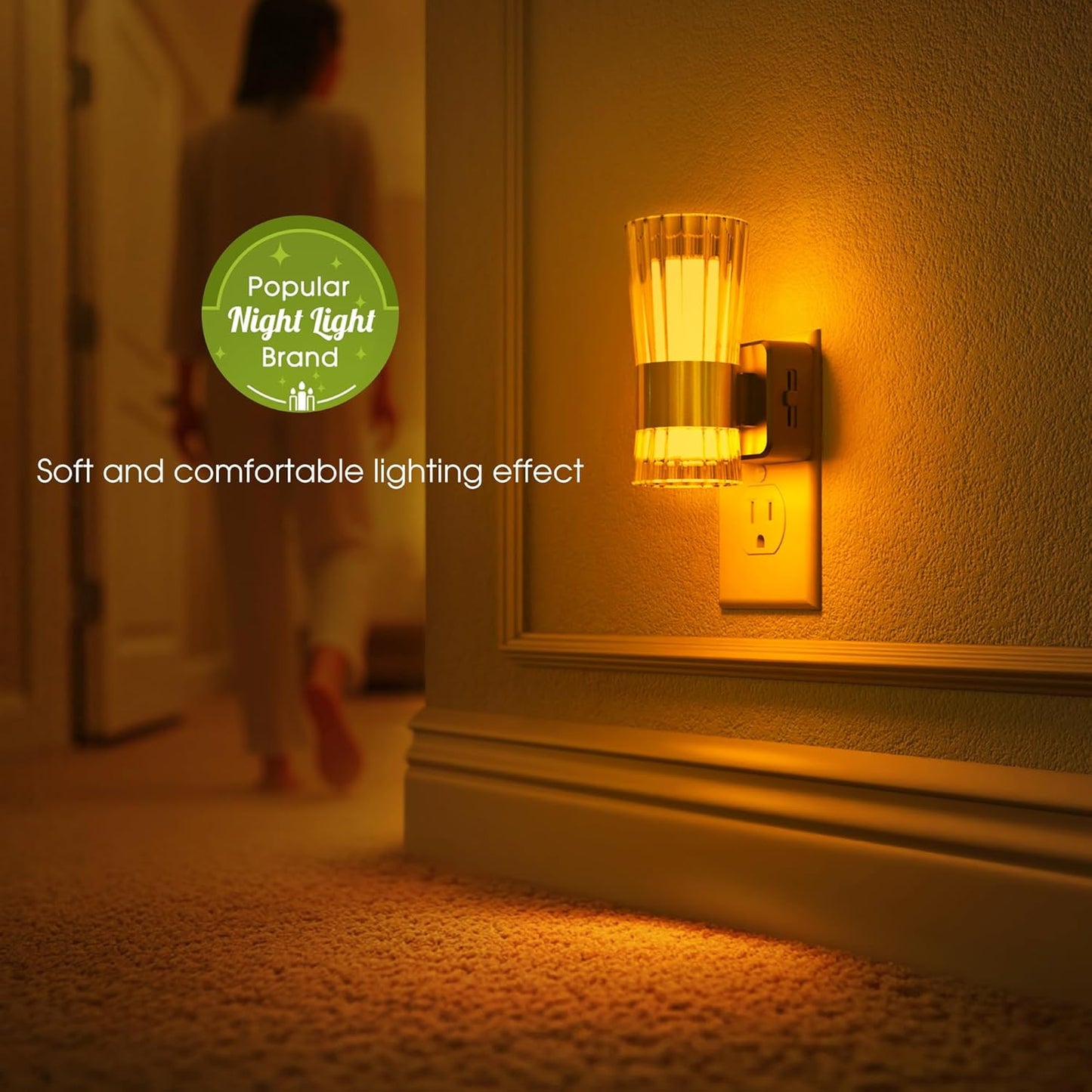 Briignite Night Light, Night Lights Plug into Wall, LED Amber NightLight with Dusk to Dawn Auto Light Sensor, 0-100LM Adjustable Brightness, Wall Sconce Style Design for Bedroom Hallway, 2 Pack