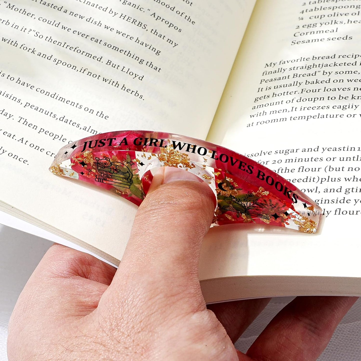 Personalised Birthday Flower Resin Bookmark, Thumb Ring Bookmark for Christmas Birthday Gifts, Custom Flower Handmade Thumb Ring Reading Accessories (January, JUST A Girl WHO Loves Books)