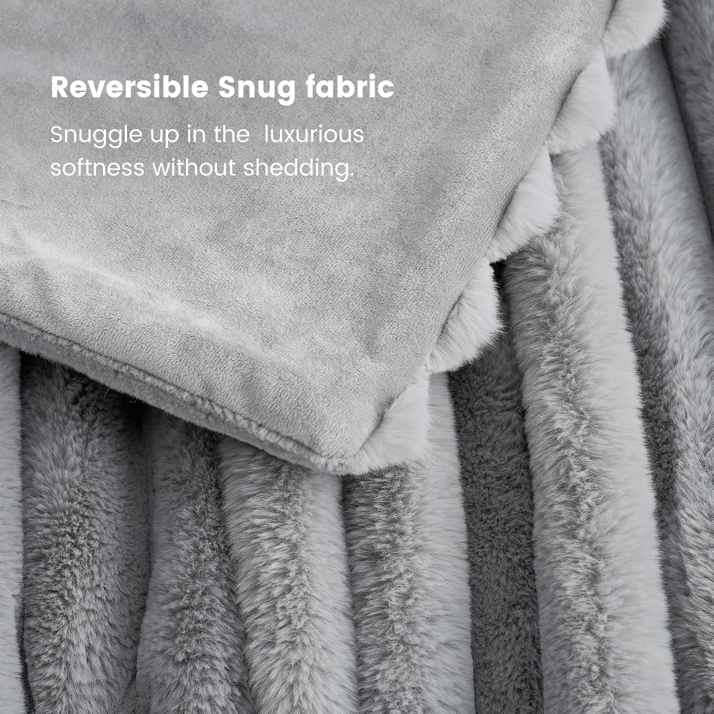 Cozy Bliss Faux Fur Throw Blanket for Couch, Cozy Warm Plush Striped Blanket for Sofa Bedroom Living Room, 50 * 60 Inches Gray