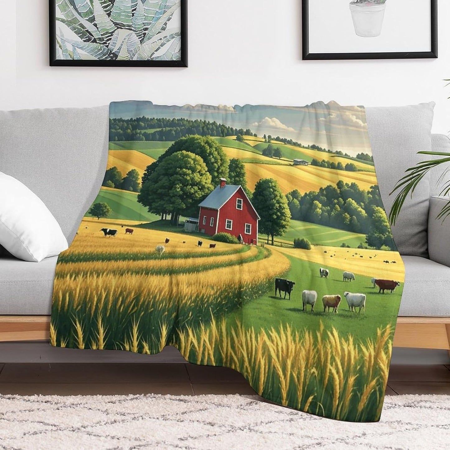 Country Farm Blanket Super Soft Lightweight Throw Blanket Cute Cozy Warm Bed Blanket Decorative Fuzzy Blanket All-Season Home Decor Gift for Sofa Couch Living Room 50"*60"（130 * 150cm）