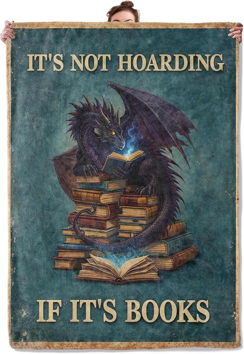 Vintage Dragon Book Flannel Throw Blanket Fantasy Animal and Reading Decor for Teens Adults Books Lovers Cozy Lightweight Fleece Blankets Bedroom Couch Dorm Camping Travel Gifts, 50x60inch