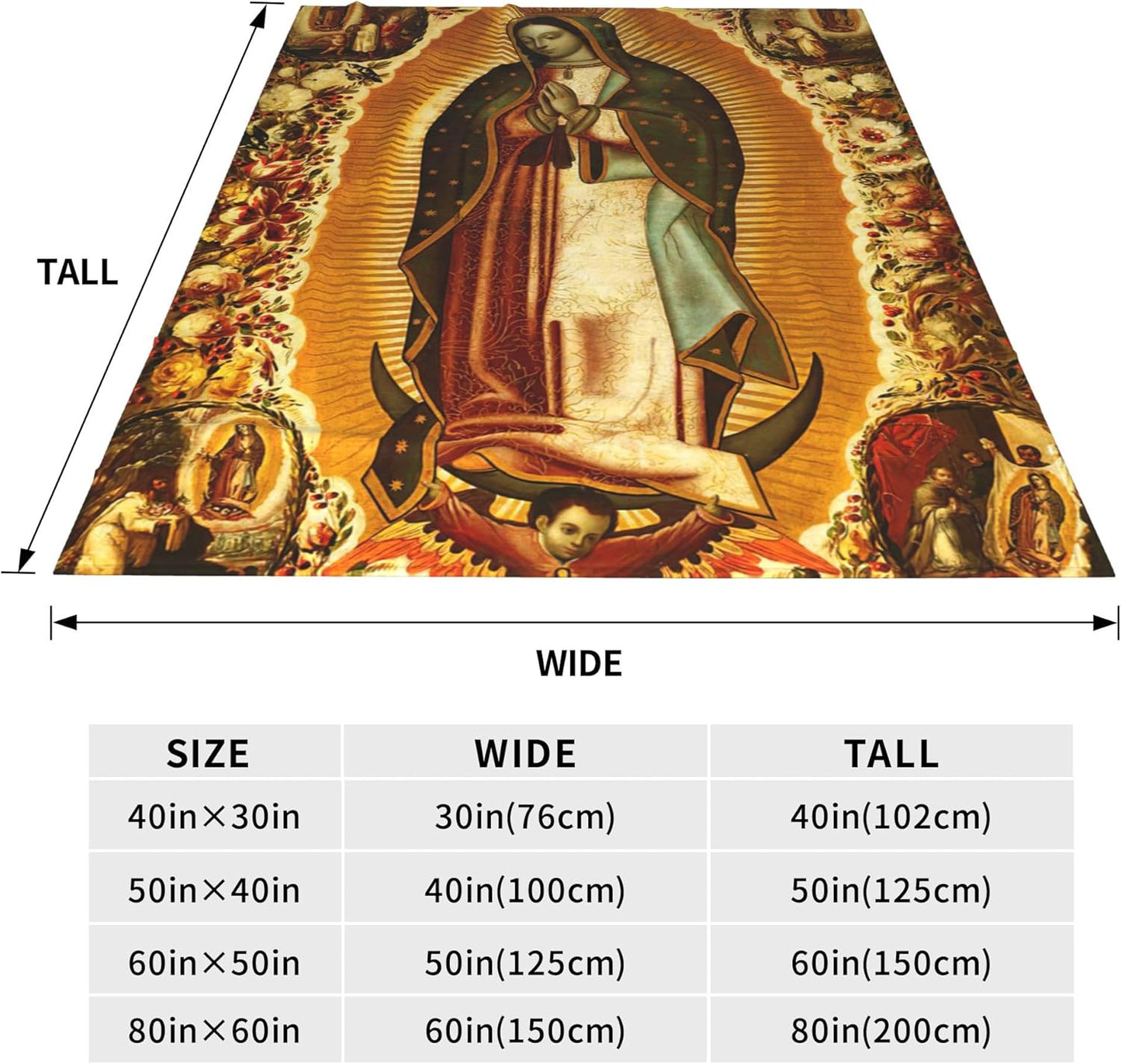 Mexican Religious Catholic Virgin Mary Our Lady of Guadalupe Virgen De Guadalupe Full Fleece Throw Cloak Wearable Blanket Flannel Comforter Quilt Bedroom Bedding Plush Soft Cozy