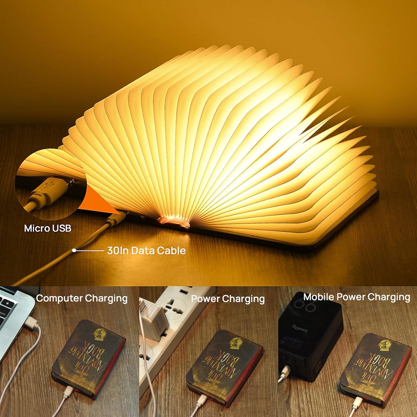 Mini Adventure Book Night Light,3D Folding Lamp&Three Different Lighting Options White/Yellow/Breathing Gradient Colors LED Book Lamp for Home Decor Birthday Gift,Inspired by'Up'Great Birthday Gift