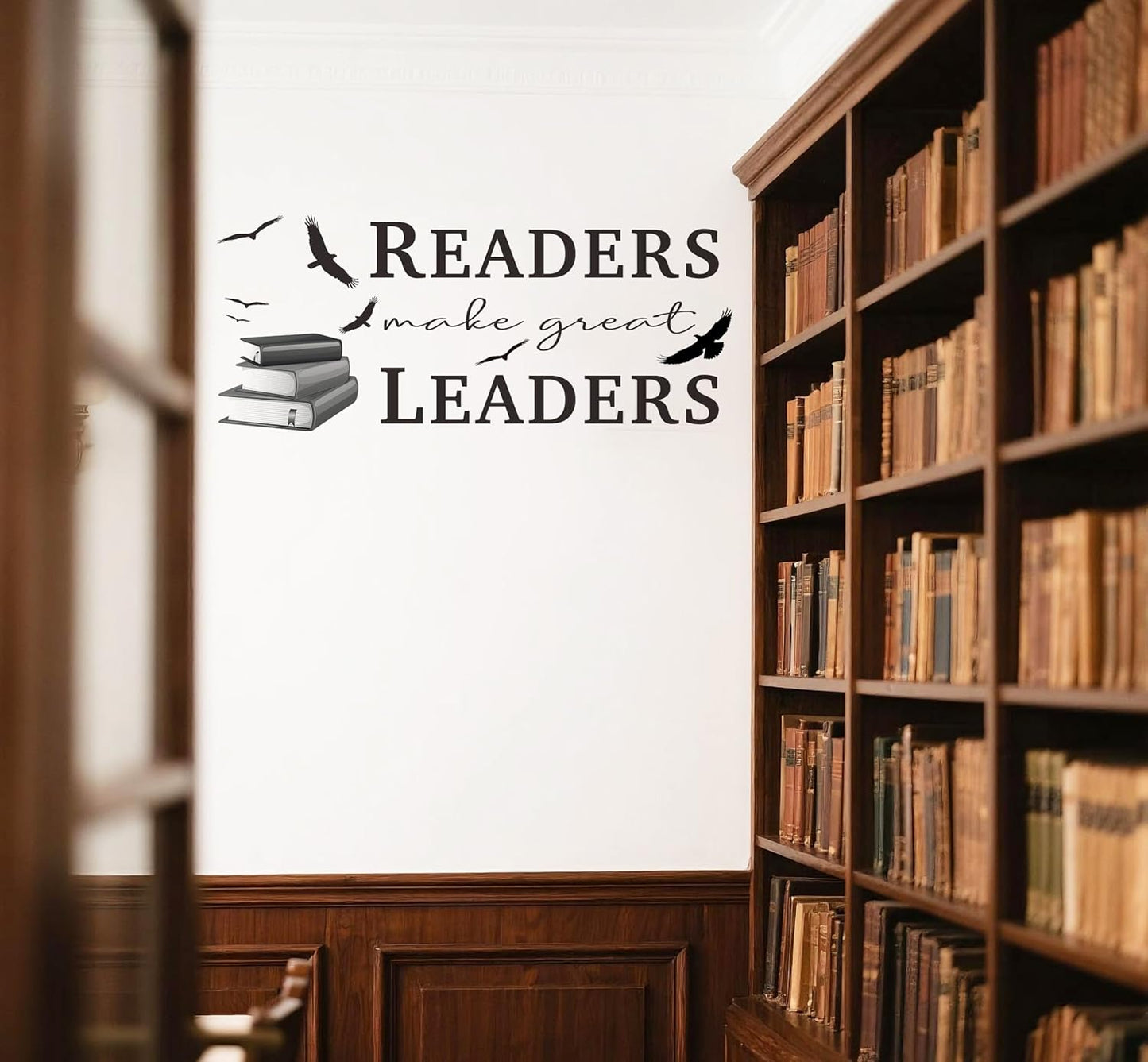 Reading Theme Wall Decals, Inspirational Quotes Readers Make Great Leaders Wall Stickers for School College Library Nursery Children’s Room Classroom