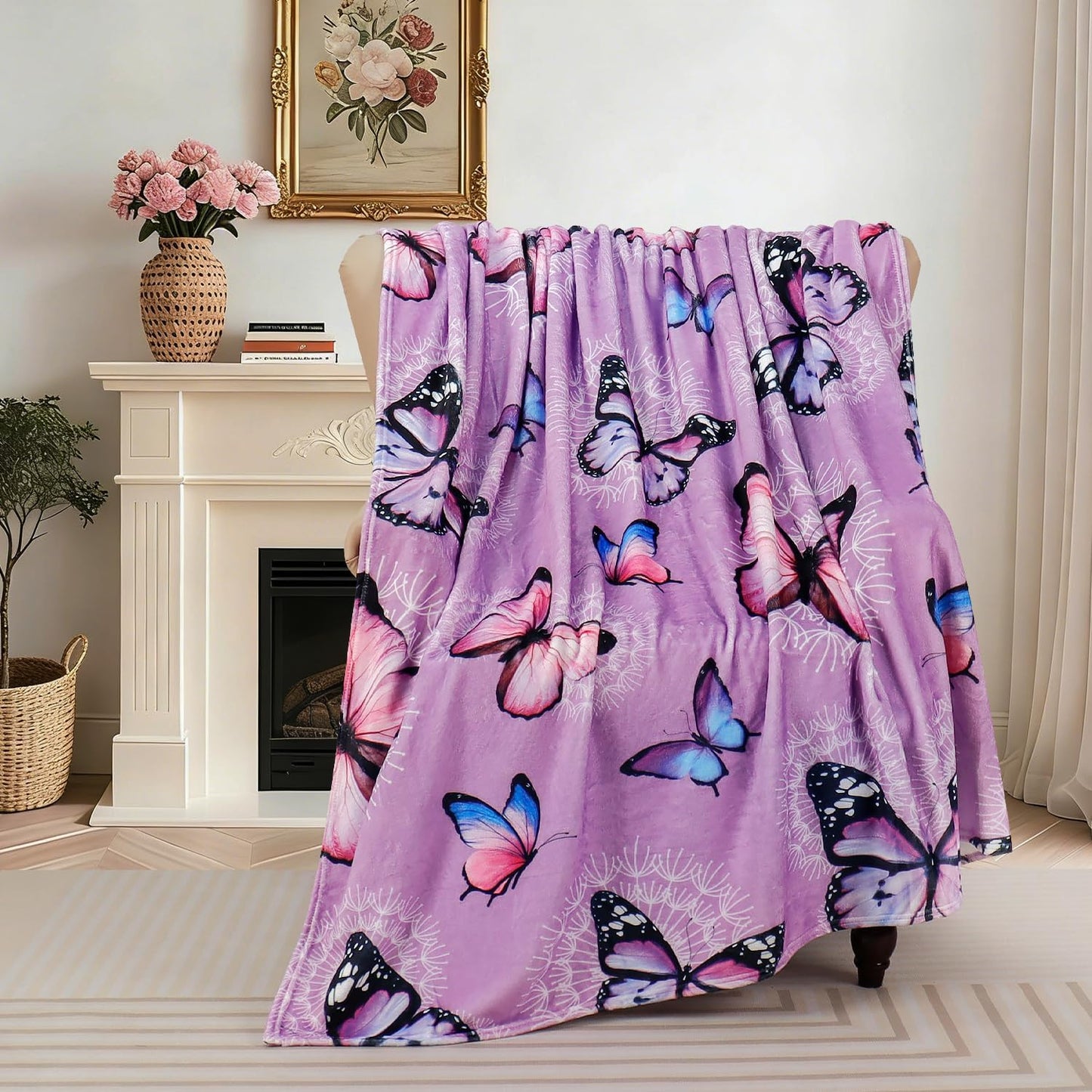 Butterfly Blanket Purple Butterfly Throw Blanket Ultra Soft Cozy Flannel Throw Blanket Lightweight Fuzzy Plush Blankets for Couch Sofa Bed Travel Home Decor 50×60 in
