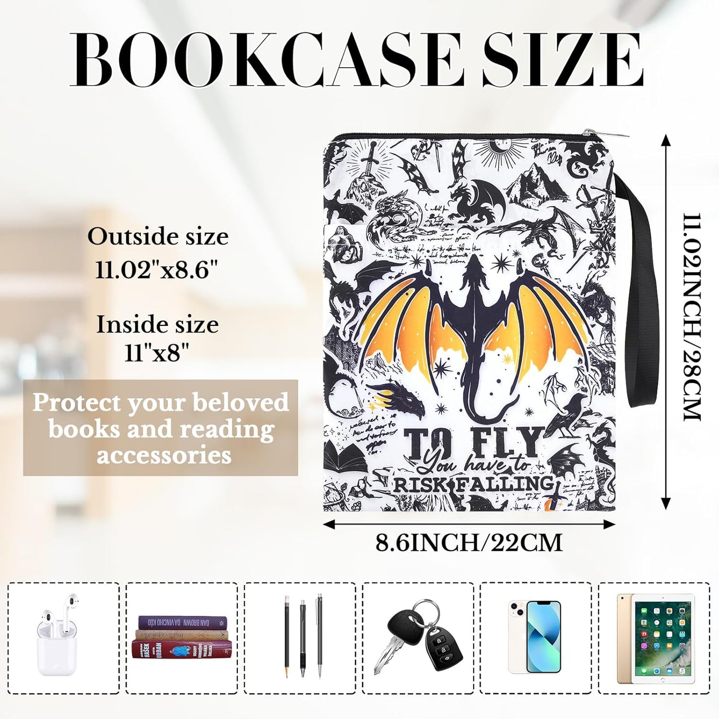 Fourth Wing Book Sleeve - Dragon Paperback Books Cover Protector Waterproof Pouch Bookish Gifts for Bookworms Reading Lovers Novel Merch Reader Accessories Christmas Gift for Women Teacher