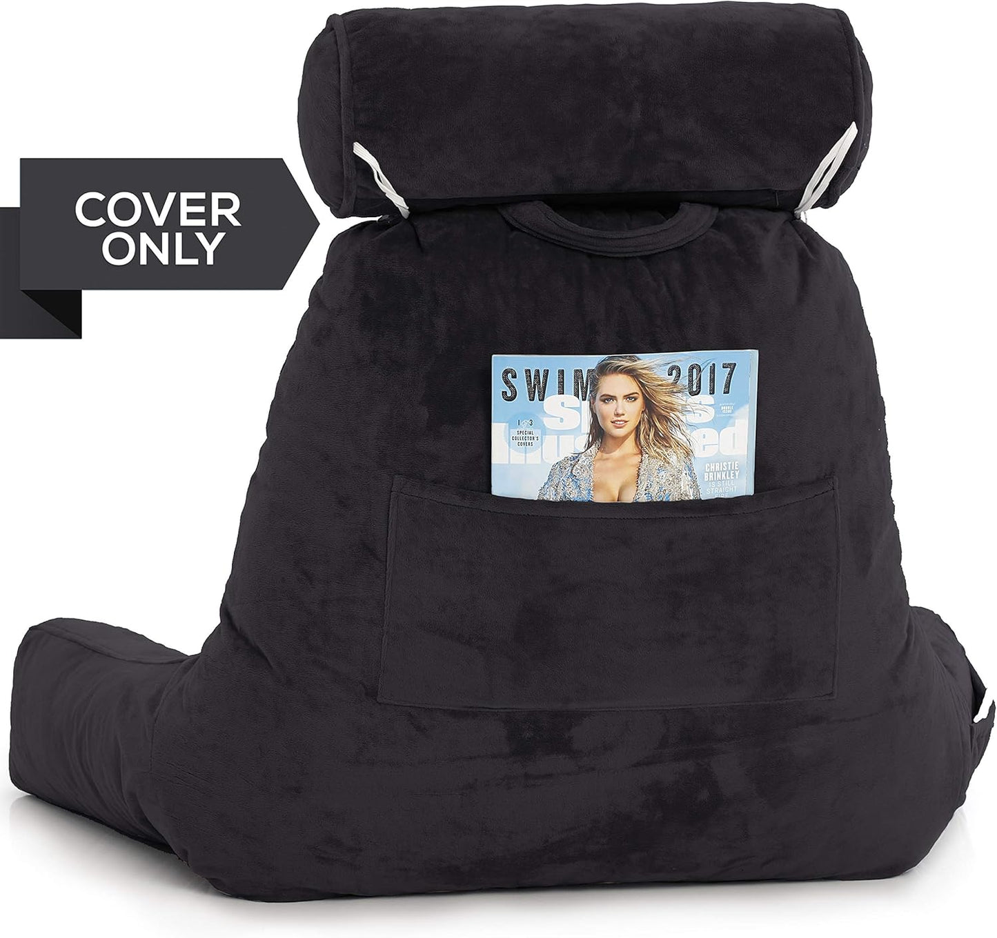 Husband Pillow XXL Cover Only Black, Cozy Microfiber Bed Rest Pillow Cover with Arms - Array of Colors - Generous Side and Back Pockets for Your Favorite Comfy Reading Pillow