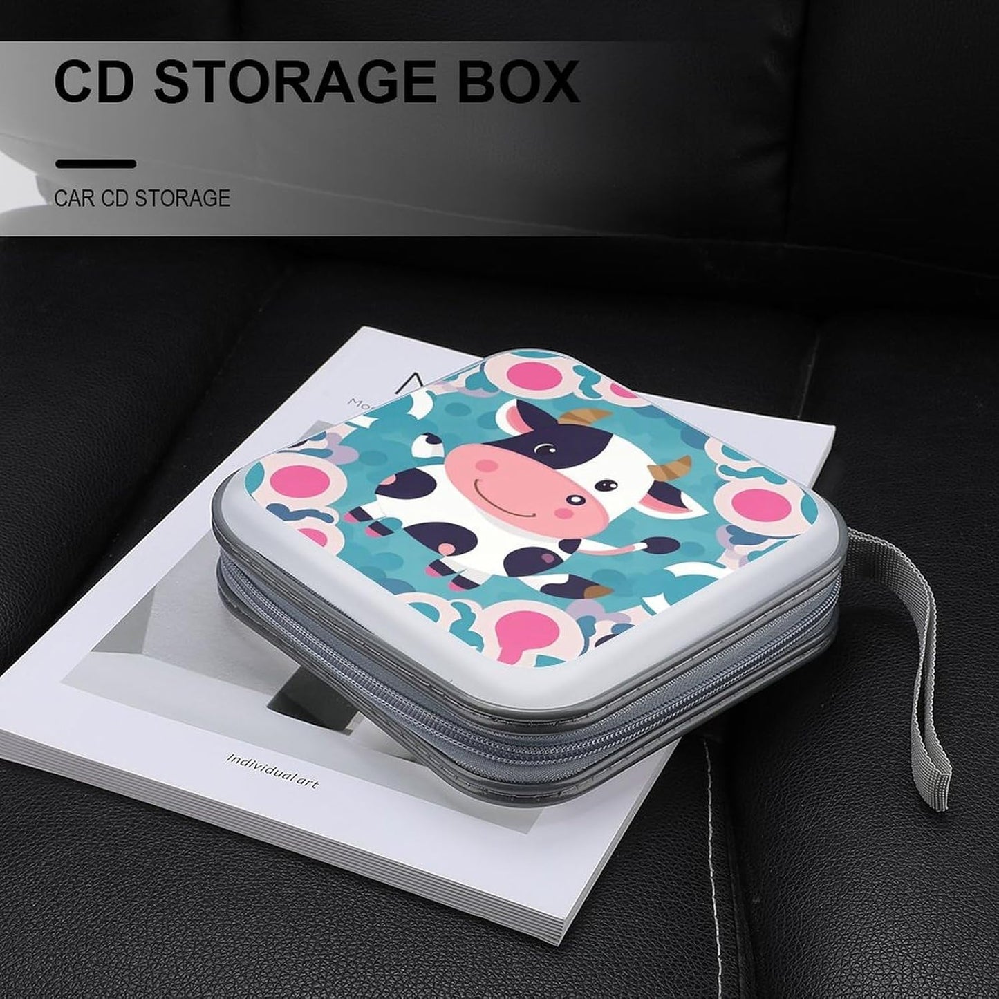 Cute Cow Polka Dot CD Case Portable Zipper CD Case 40 Capacity Hard Plastic DVD Cases Holder Large Storage Disc Wallet Bag for Car Home Travel DVD Collection Bag