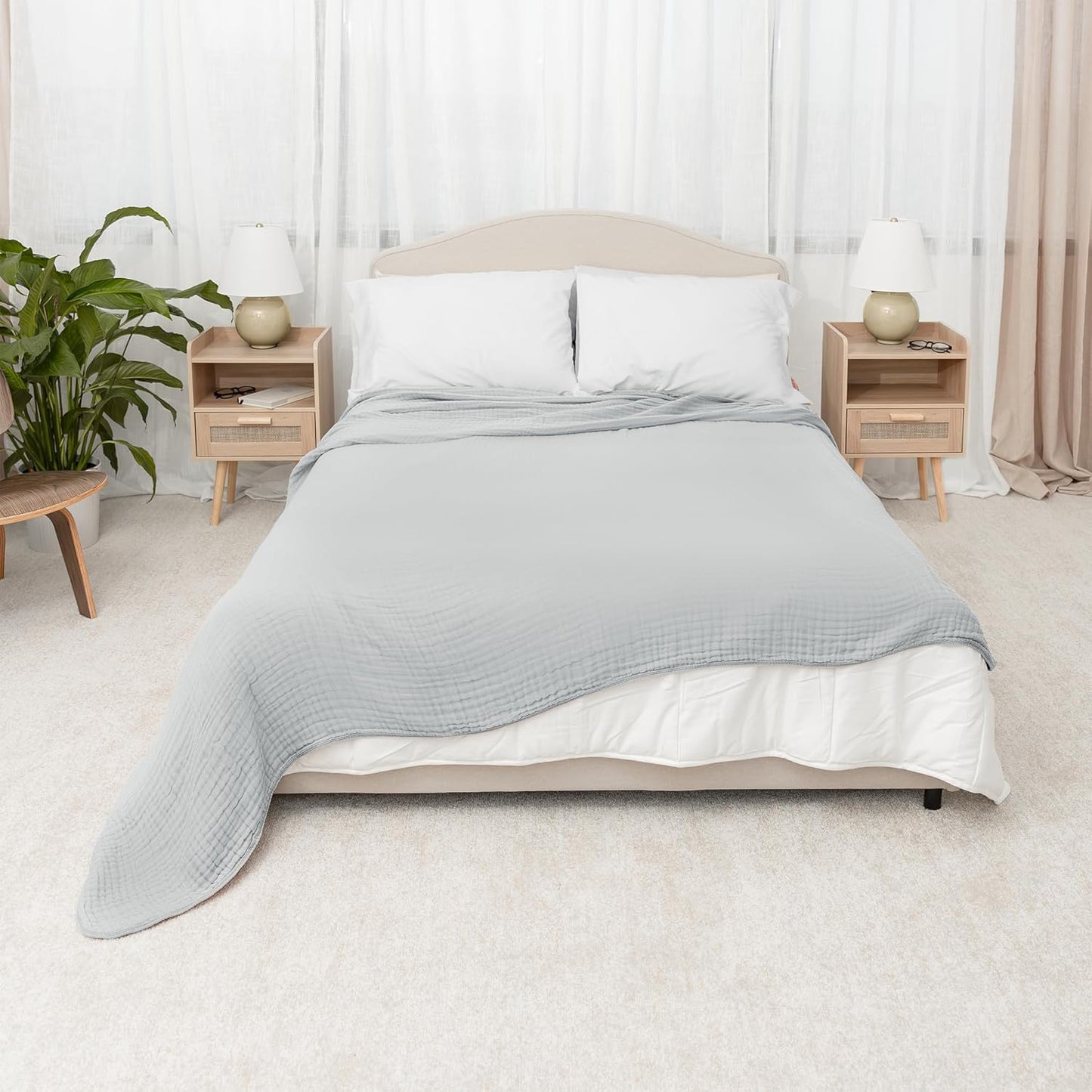 Comfy Cubs Muslin Blanket for Adults King 108" x 90" - 6 Layer Soft, Breathable & Lightweight Muslin Adult Blanket - Machine Washable & Designed in The US Bedding for All Seasons -Heather Blue