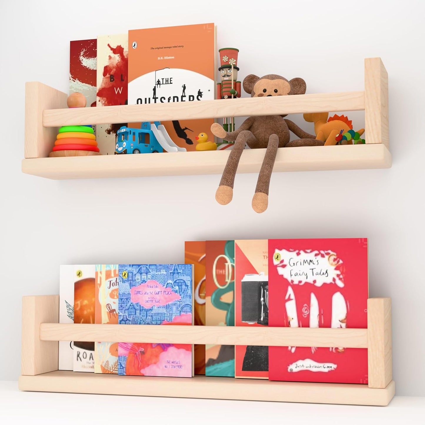 2-Pack Floating Shelves, 16 Inch Wooden Wall Mounted Hanging Shelf,Space Saving for Living Room, Bedroom, Kitchen, Office, Study, Kids Room