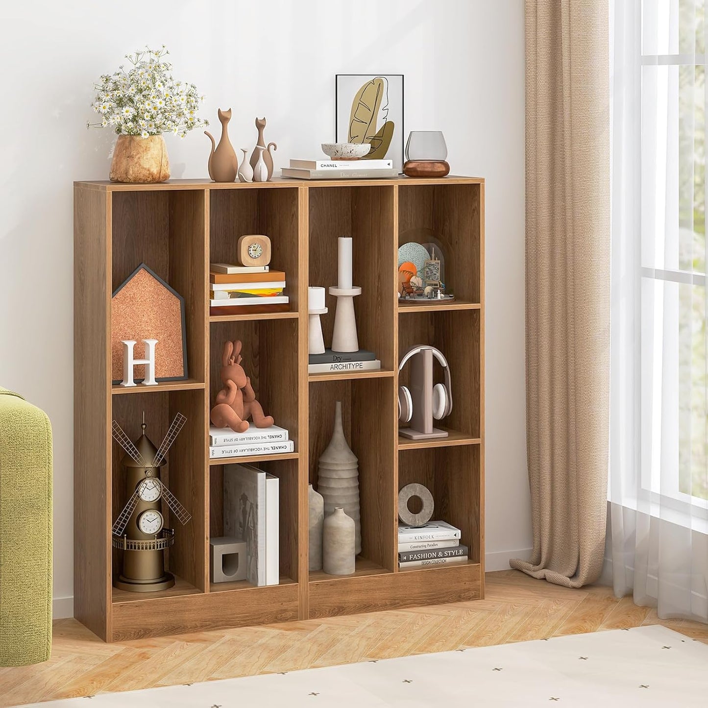 Tangkula 5-Cube Bookshelf, 41”H Floor Bookcase with 2 Anti-Tipping Kits, Freestanding Storage Organizer, Home Office Display Shelf for Small Spaces, Dorms (1, Natural)