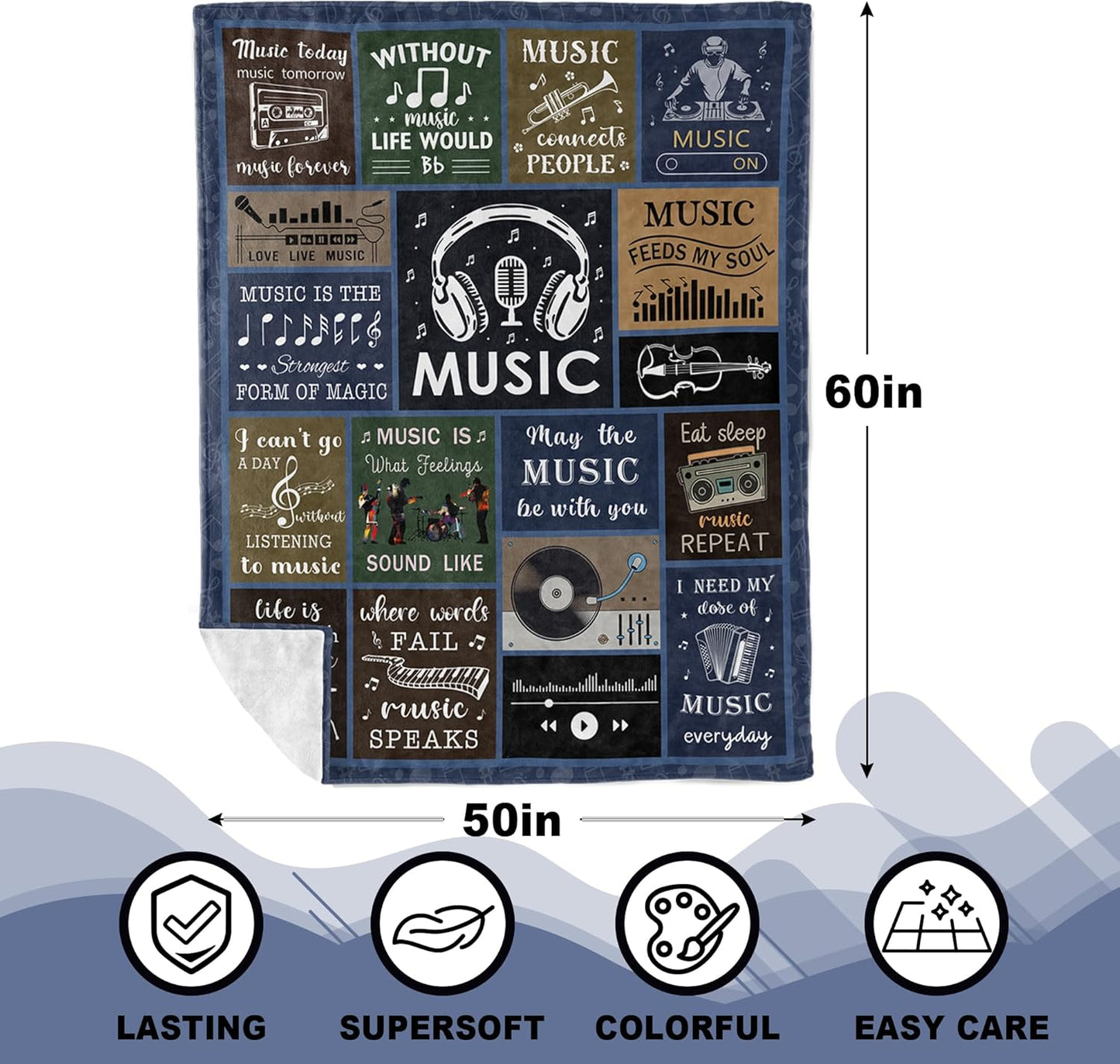 Unique Music Gifts for Men/Women, Music Lovers Gifts for Musician/Music Teacher, Funny Music Themed Decor/Stuff/Accessories, Sound of Music Blanket 60x50in