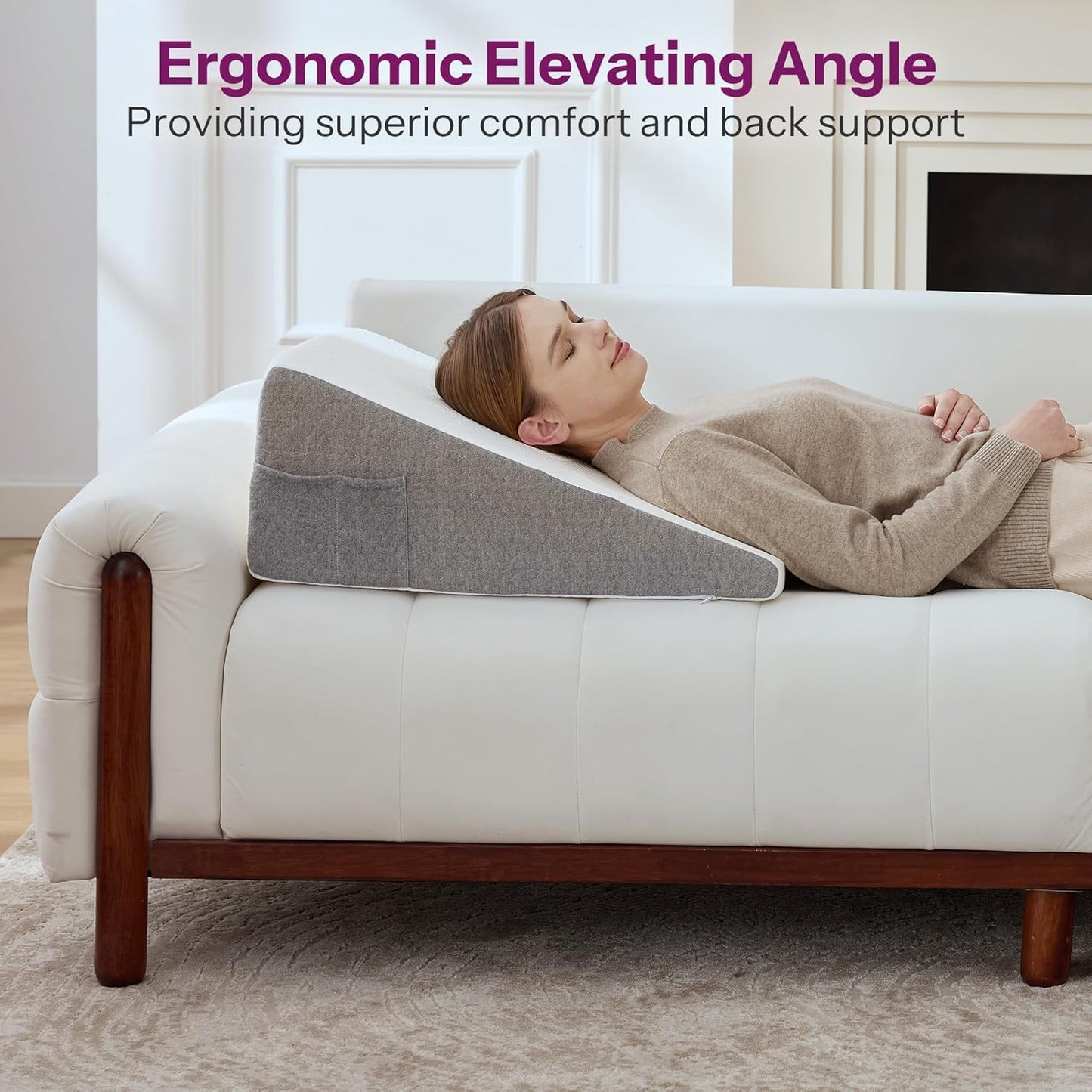 Wedge Pillow with Foam Top for Sleeping,Reading and Rest, 8 Inch Elevated Support Triangle Bed Pillow for Legs and Back Support with Washable Cover