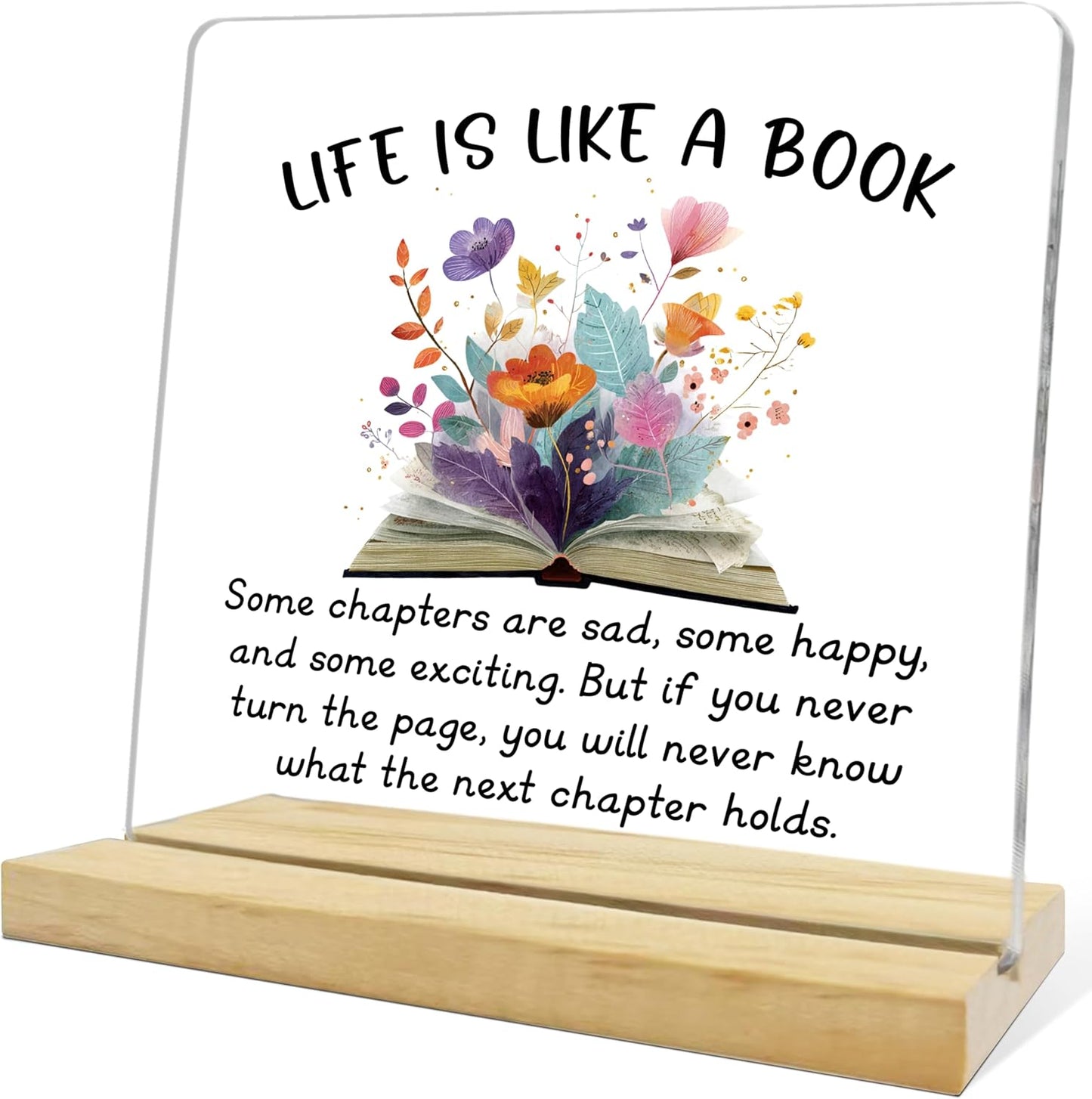 Inspirational Books Lover Gifts,Life is Like a Book,Reading Room Decor Acrylic Sign for Coworker Sister Girl Friends