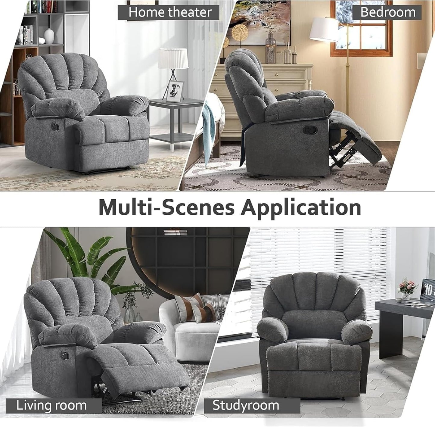 Manual Recliner Chair for Adults, Overstuffed Armrest Fabric Living Room Recliner Sofa, Ergonomic Leisure Chair Classic Single Sofa for Office, Home, Bedroom