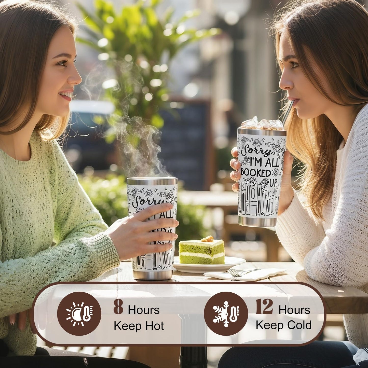 Book Lovers Gifts - Sorry, I'm All Booked Up, 20 oz Insulated Coffee Tumbler Cups, Bookish Gifts for Readers Woman Librarian, Book Club Gifts, Book Themed Present