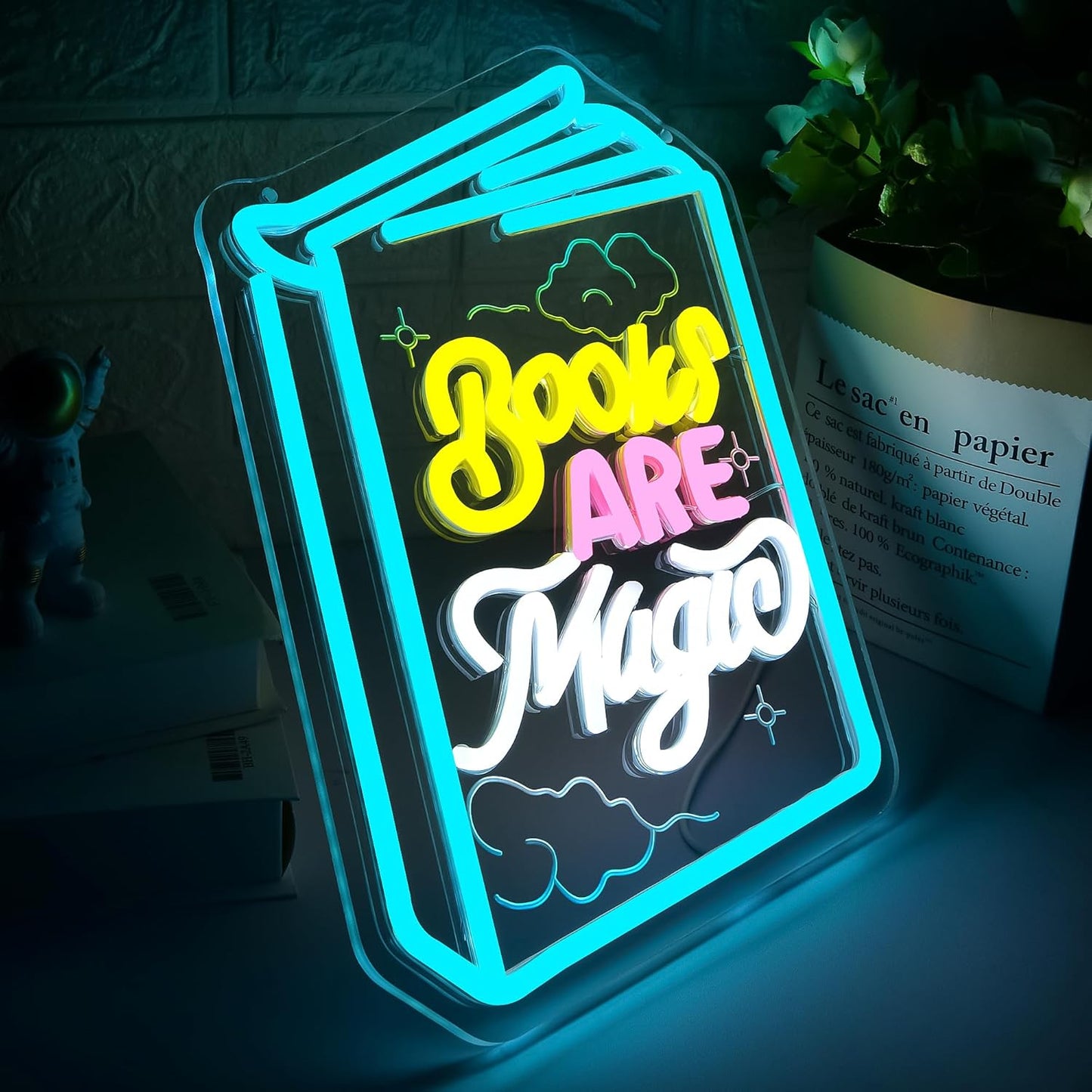 Books Are Magic Neon Sign for Wall Decor Dimmable Read Magic Book Neon Light for Man Cave Led Light Up Sign for Classroom Reading Room Book Party Library Bedroom Gifts Art Size 14.3 * 9.6In(WZCP287)