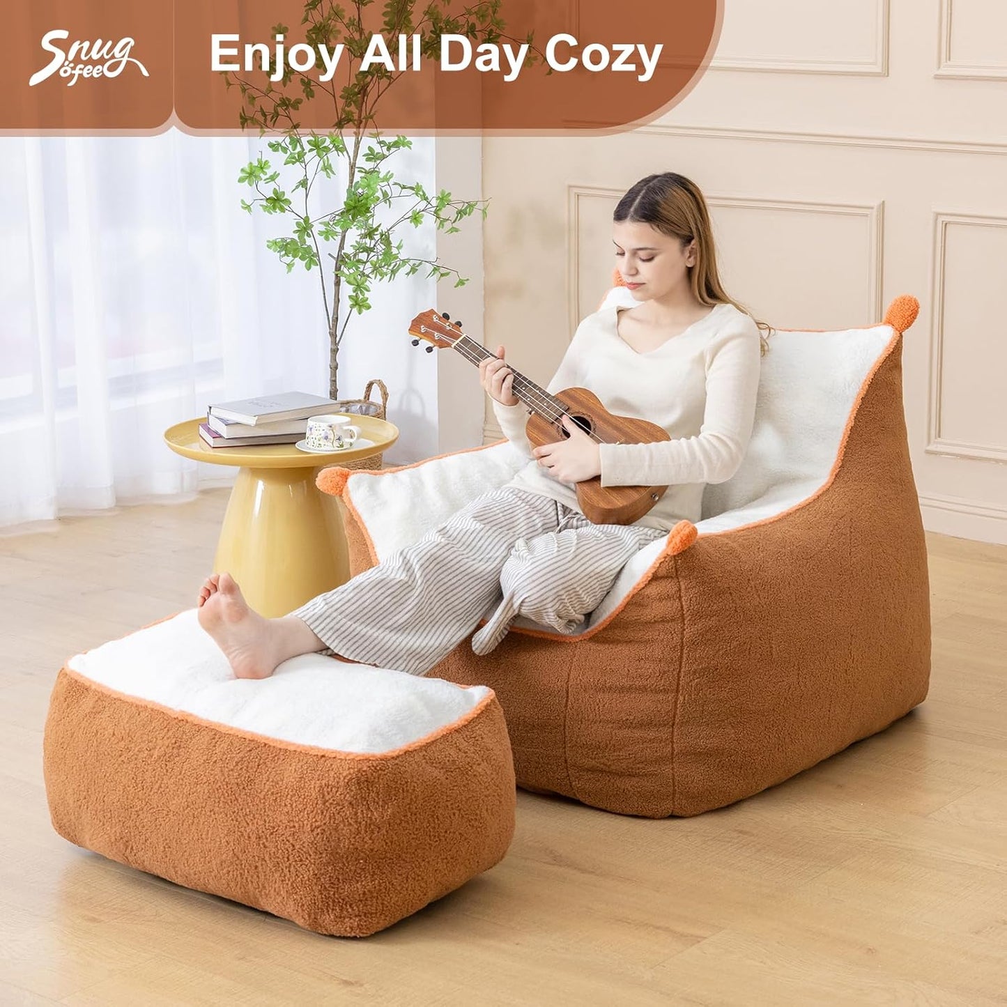 Giant Bean Bag Chair for Adults,Use Soft Polar Fleece Fabric, Floor Lounge Sofa with Armrests BeanBag Lazy Sofa for Bedroom, Living Room, Game Room for Relexing, Reading(Brown)