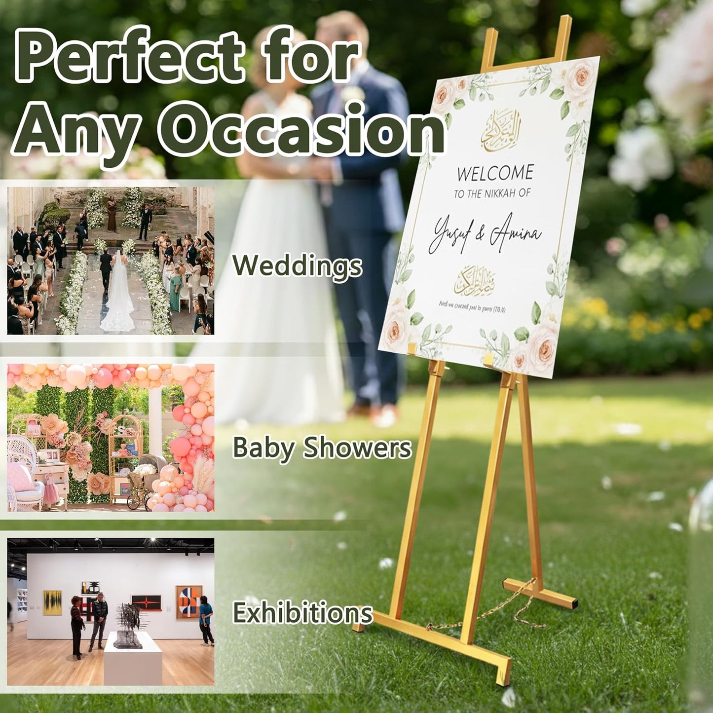 Gold Easel Stand for Sign, 53'' Adjustable Easel Stand for Display, Metal Easel Display Stand Heavy Duty(Square Tube)