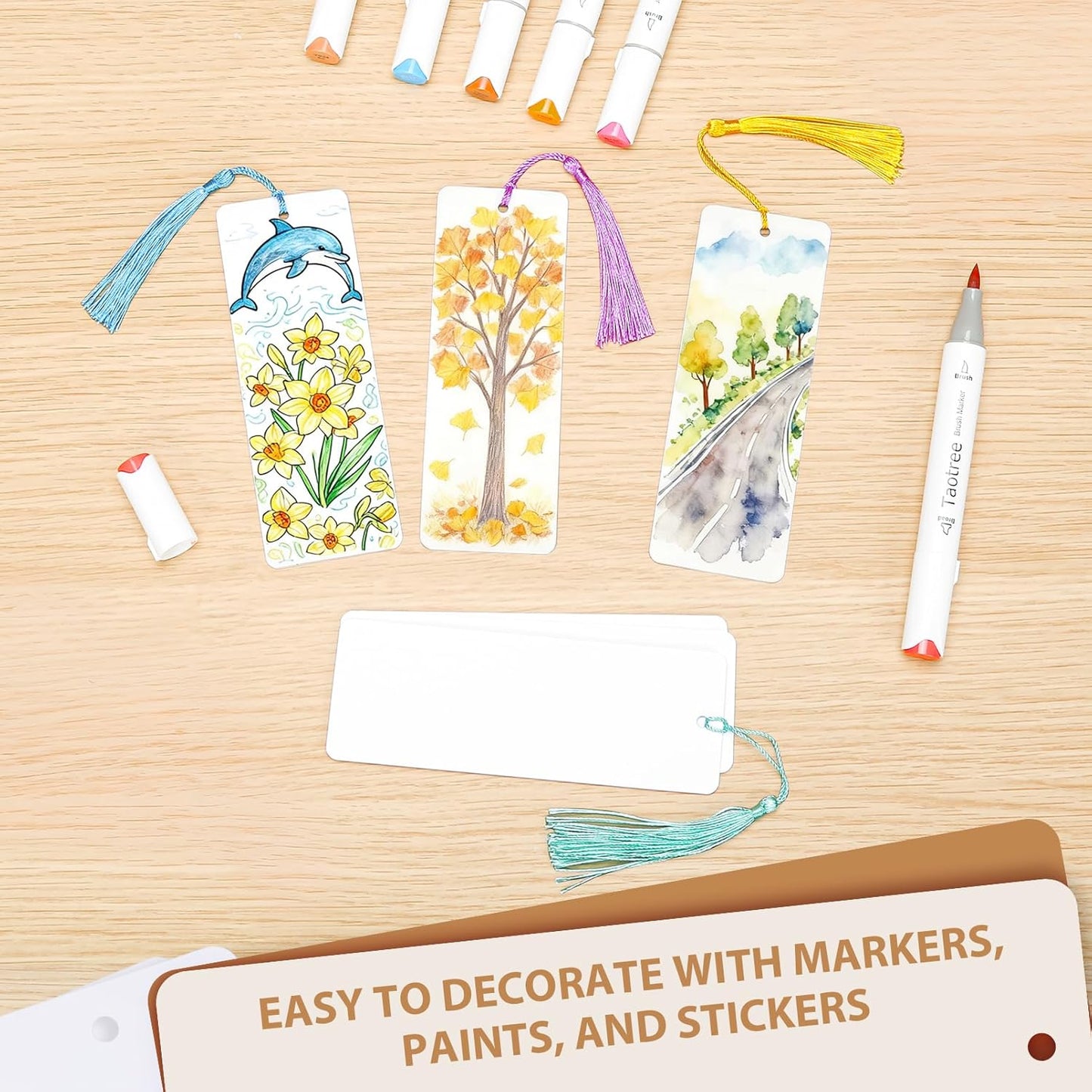 120 Pcs Blank Bookmarks to Decorate with 100 Colorful Tassels, Thick 350GSM Cardstock Bookmarks for DIY Crafts, Holiday Reading, Classroom Projects and Gift Tags, 5.5x2 Inch Bulk Set