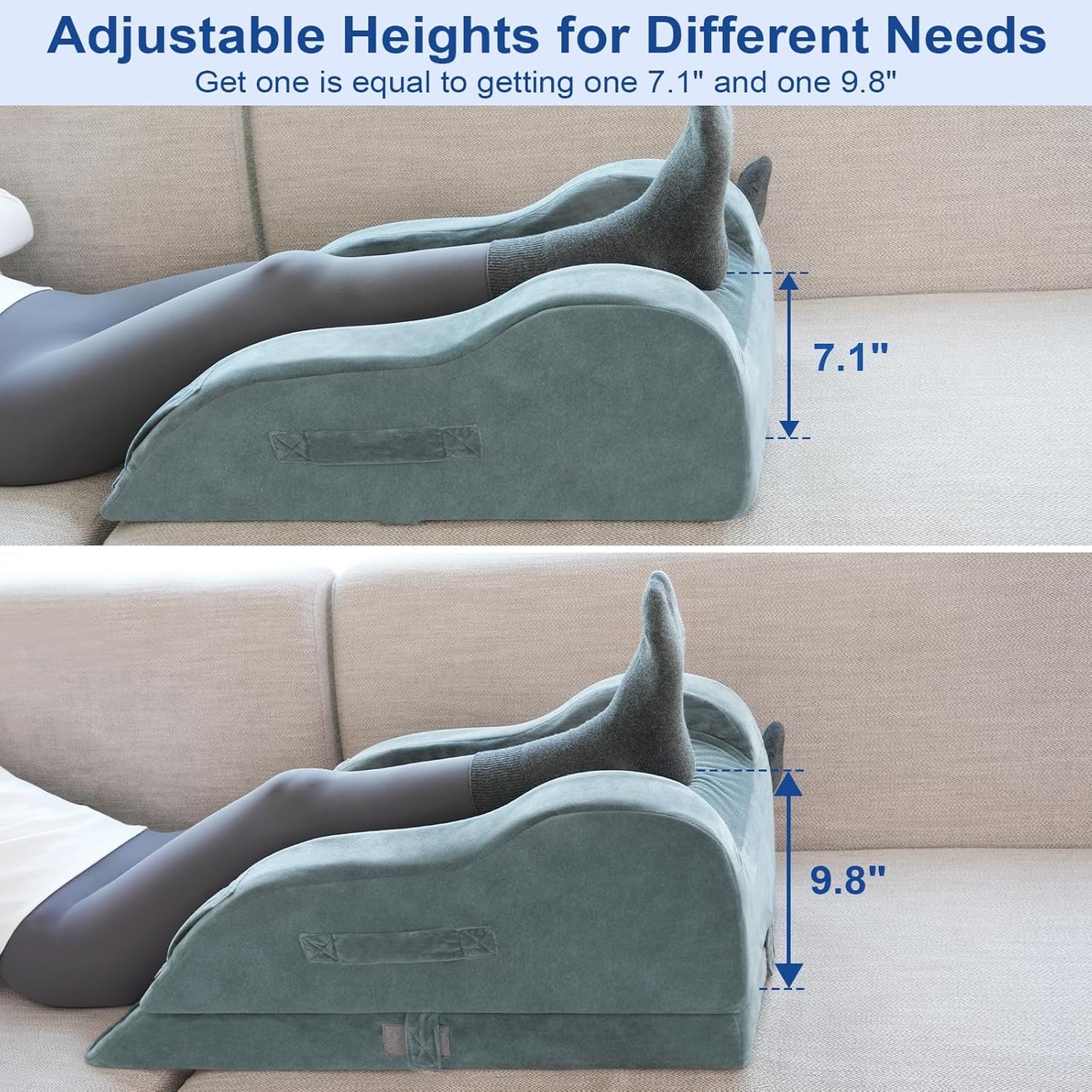 KingPavonini Adjustable Leg Elevation Pillows for After Surgery, Ergonomic Curve Keeps Knee Straight, Memory Foam Leg Pillow Elevation for Blood Circulation, Swelling and Pain Relief (Single Leg)