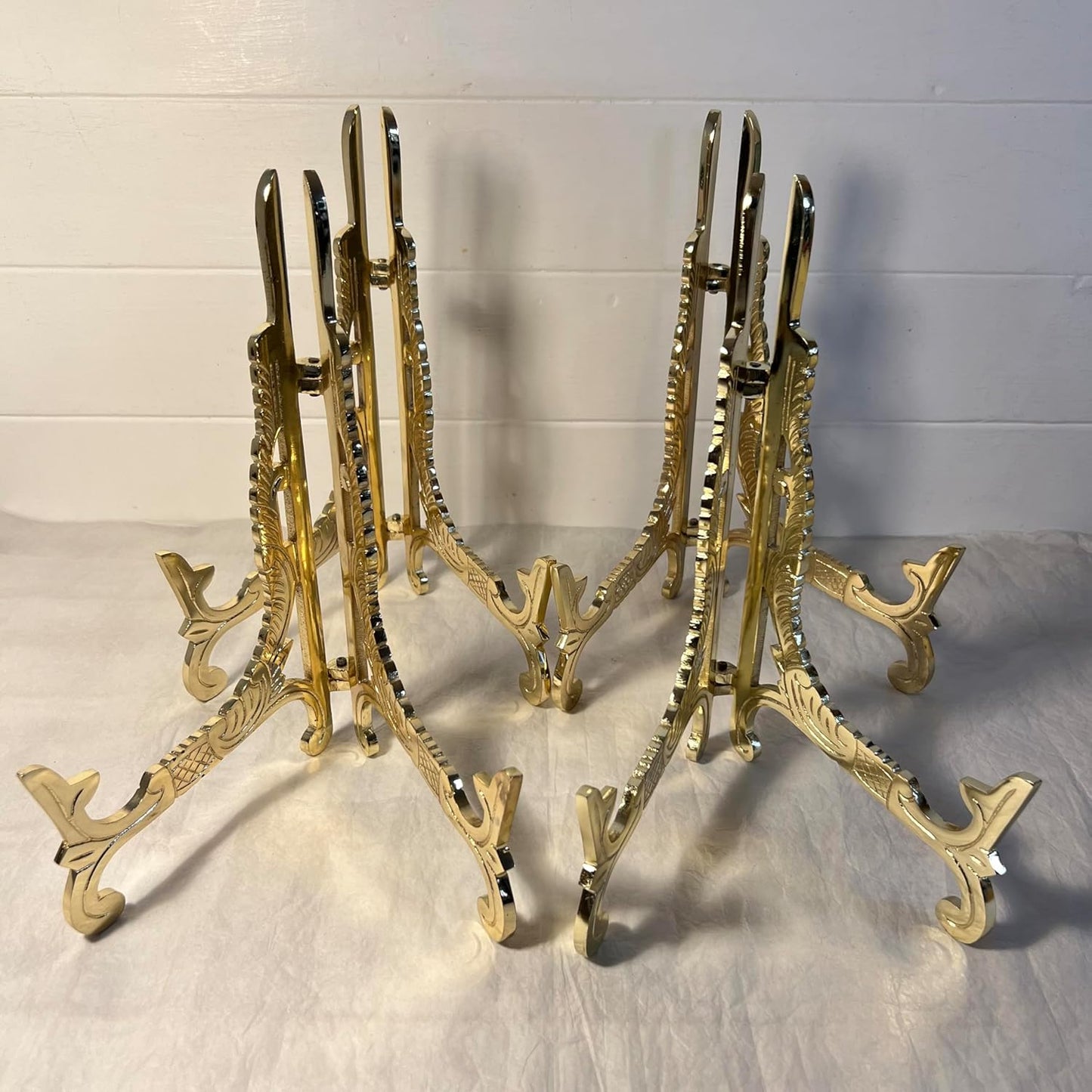 Thorness Set of 4 of Large 10-inch Metal Easel Brass Finish | Plate holder | Display stand | Metal Frame Holders for Photo Pictures Decorative Plate Dish | 25cm (H) x 15cm (Deep)