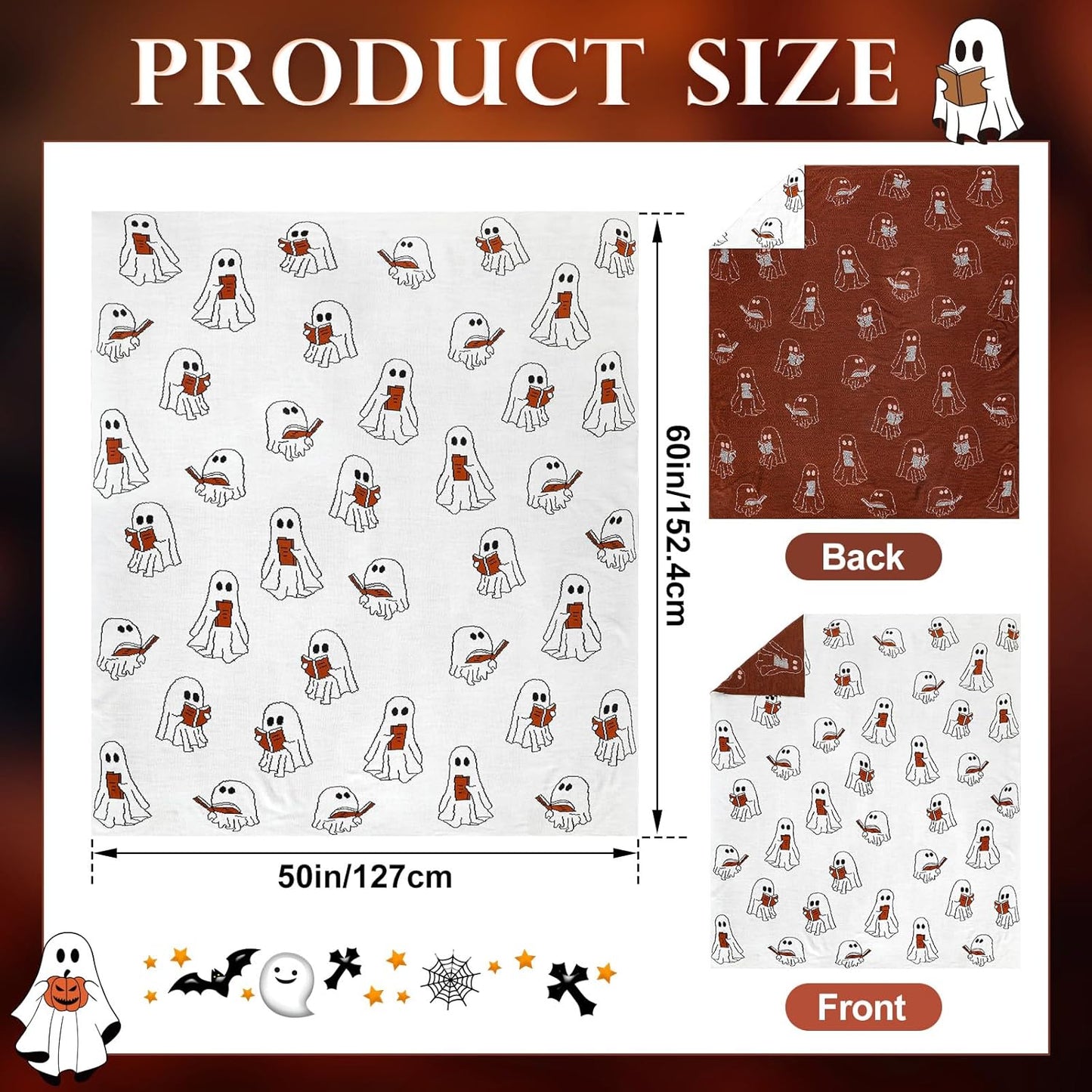 Easter Day Halloween Ghost Reading Book Blanket 50 x 60 Inches Soft Knit Throw with Ghosts Reading Book Pattern Halloween Easter Decoration Gift for Living Room Couch Sofa Bed