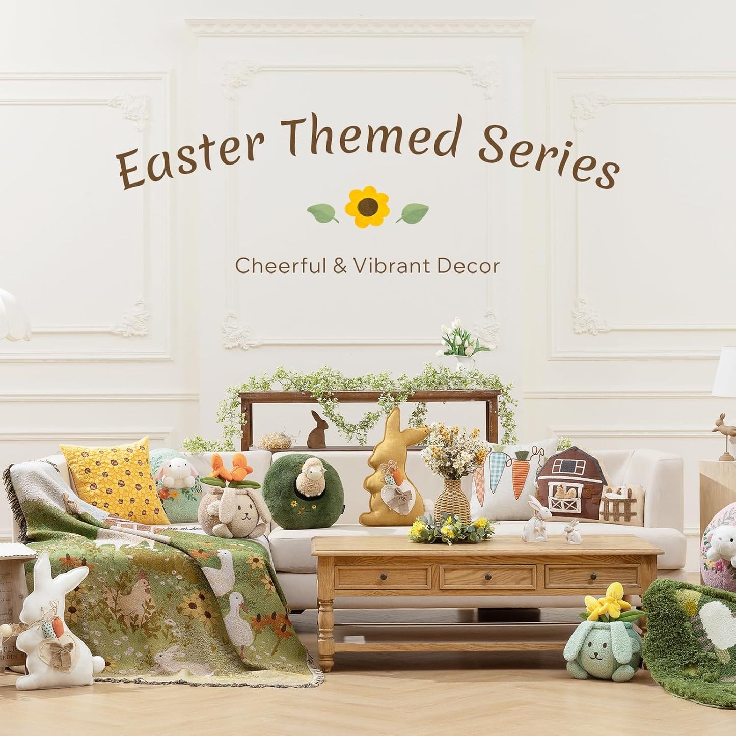Phantoscope Easter Blanket Soft Jacquard Knitted Throw Blanket with Tassel, Warm Cozy Blankets with Farm Animals Blankets for Couch Living Room Bedroom, Green, 50 x 60 inches