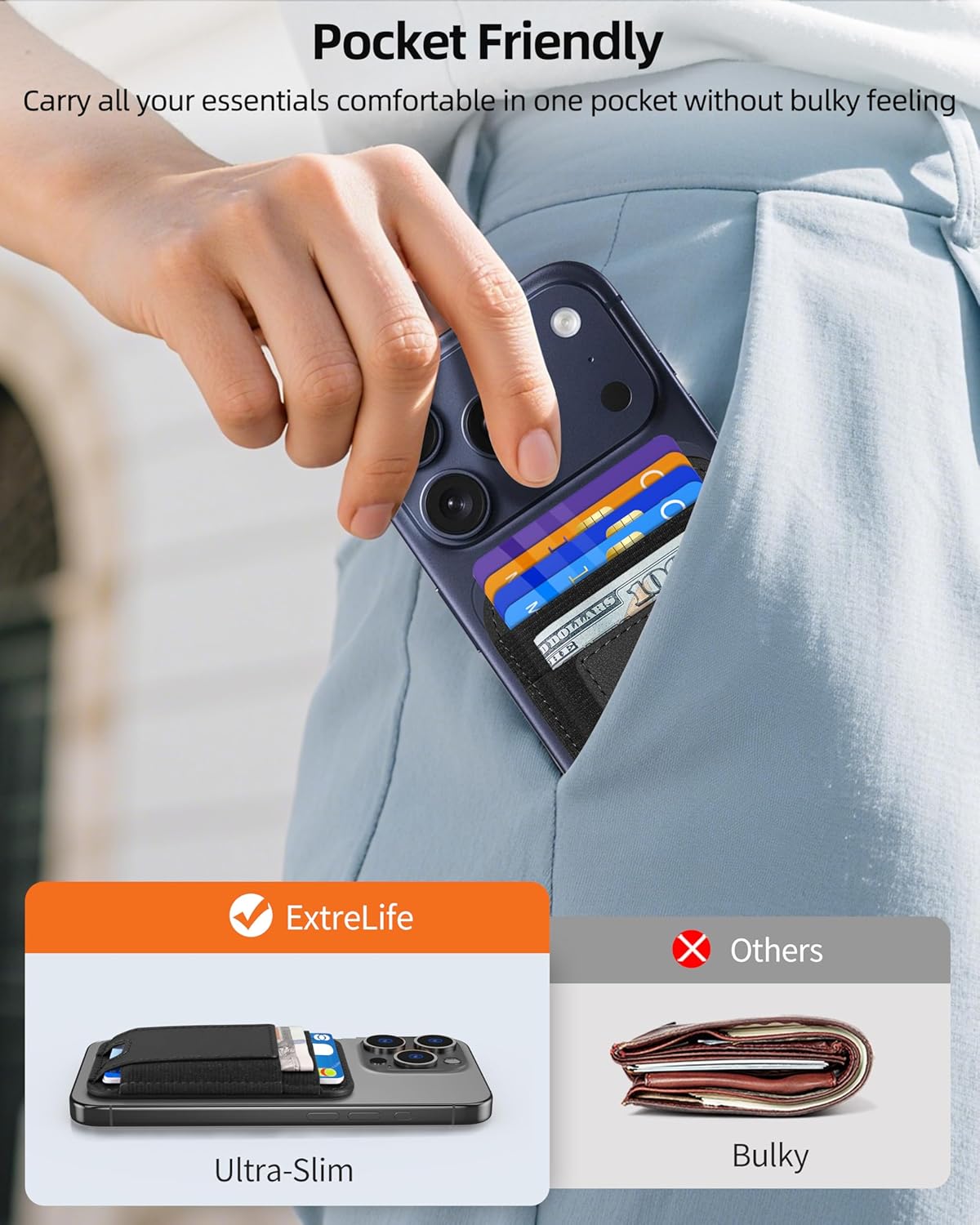 ExtreLife Upgraded for Magsafe Wallet, Strongest Magnetic Wallet for iPhone 17/16/15/14/13/12 Series, 7 Cards Holder, Magnetic Phone Wallets, Slim, 2 Card Slots, RFID Blocking, Vegan Leather, Black
