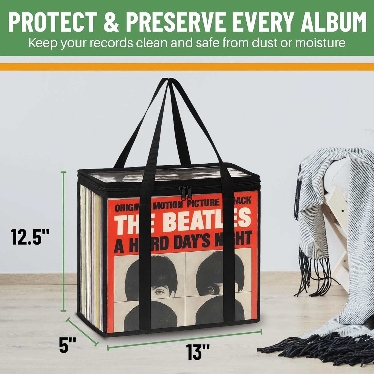 Evelots Vinyl Storage Bag (6-Pack) Clear PVC Plastic Media Carrying Case with Zipper - Holds 216 LP Albums Total - Strong Handles - Protects Vinyl from Dirt & Moisture