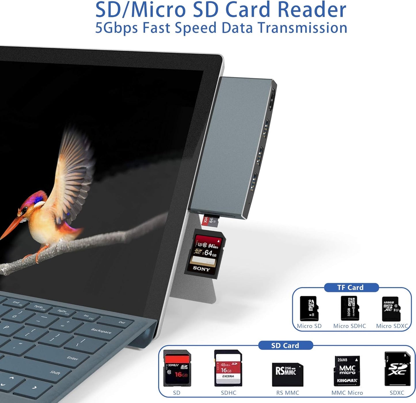 Surface Pro 6/ Pro 5/ Pro 4 Docking Station USB Hub, Surface Pro Docking Station with 4K HDMI, 3X USB3.0 Ports, SD/TF Card Reader, Accessories for Microsoft Surface Pro 4/5/6