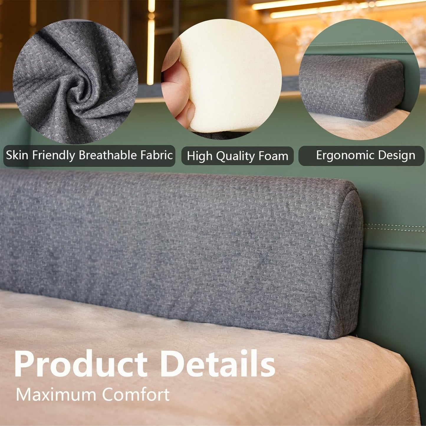 Bed Wedge Pillow for Headborad Bed Wedge Pillow for Queen Bed Matterss Gap Filler, Multi Functional Bed Crack Long Pillow, Fill The Gap (0-8") Between Headboard and Mattress, Gray (Queen (60"x8"x4)