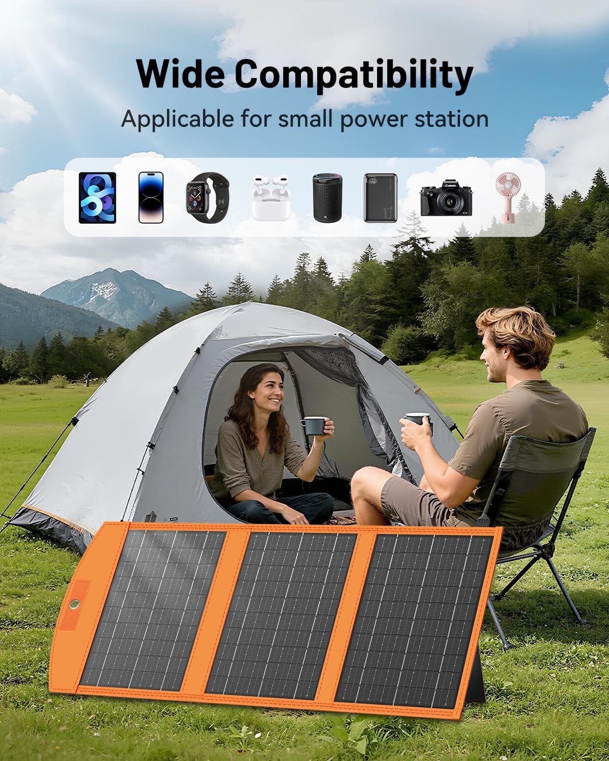 Solar Panels 30W Portable Foldable Solar Charger with 5V USB-A and USB-C Fast Charging Compatible with iPhone, iPad, Samsung, Power Banks, IPX5 Waterproof Perfect for Camping, Hiking, Outdoor