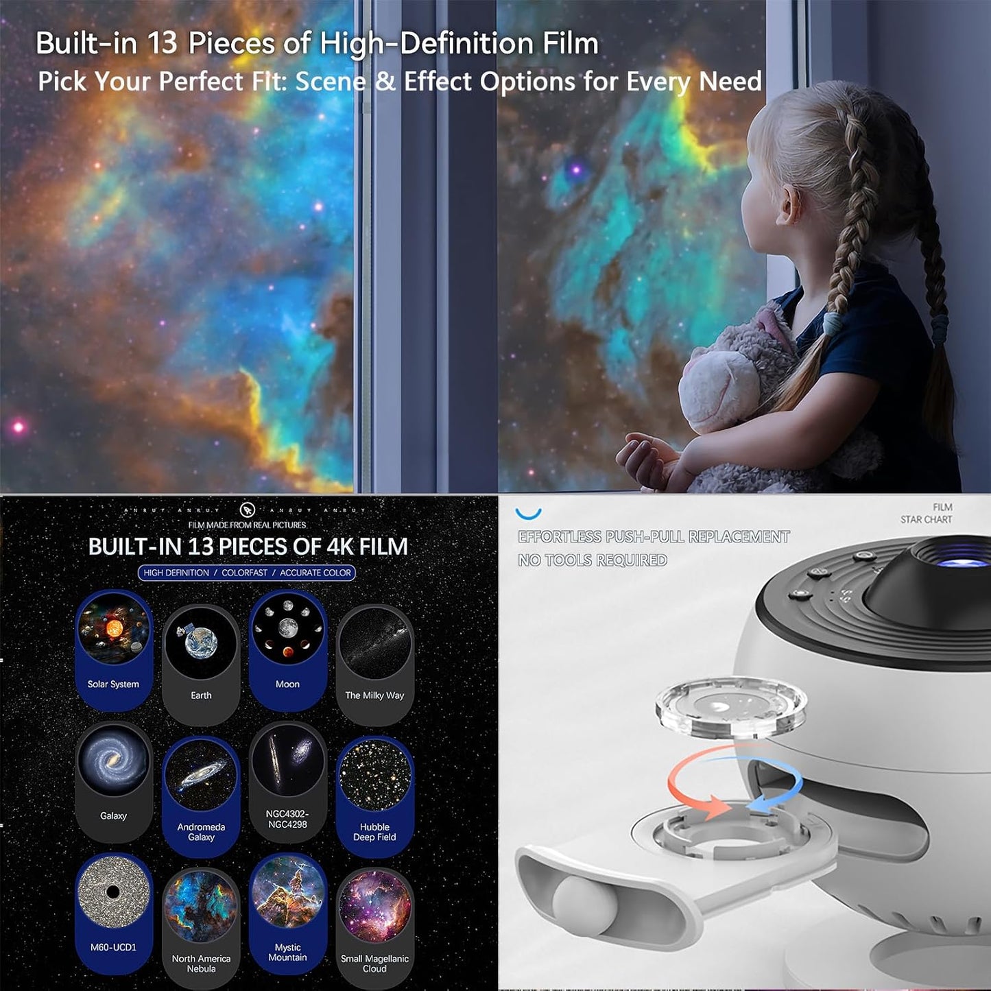 Galaxy Projector Pro, 13-in-1 Planetarium Projector - Northern Lights, Moon & Solar System, 360° Rotating with Auto-Off Timer & Speed Control, Ceiling Night Light for Astronomy Lovers, Bedroom Decor