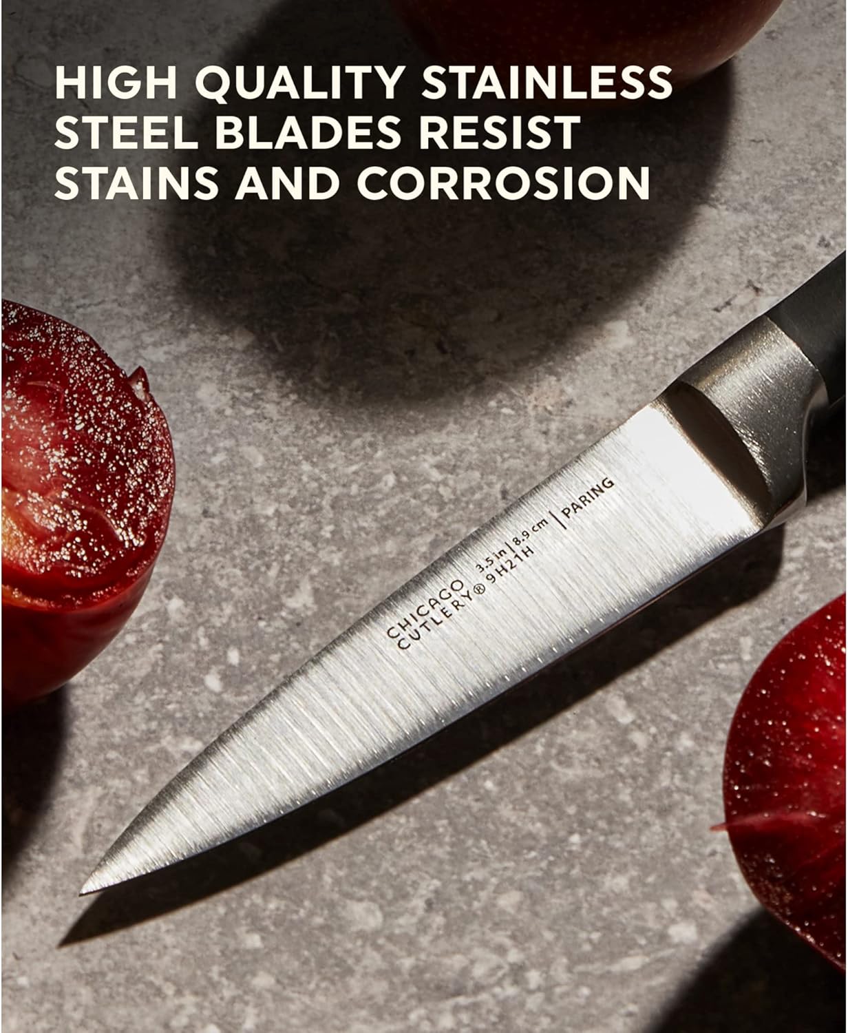 Chicago Cutlery Insignia Triple Rivet Poly (18-PC) Kitchen Knife Block Set With Wooden Block & Built-In Sharpener, Black Ergonomic Handles and Sharp Stainless Steel Professional Chef Knife Set