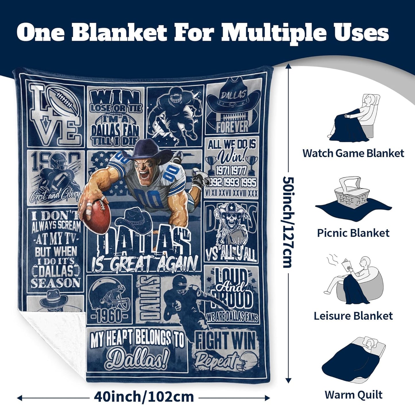 Football Blanket Plush Football Lovers Fan Gifts for Men Women Kids Sport Team Color Style Cozy Flannel Sofa Couch 50"x40".