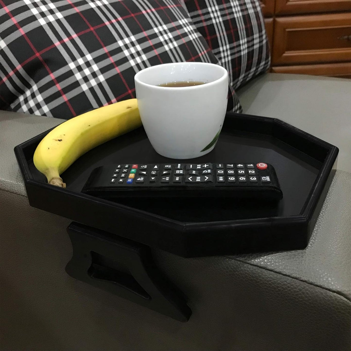 Side Tables Sofa Armrest Clip-On Table, Recliner Armchair Organizer Tray (Black), Food Grade Plastic Material