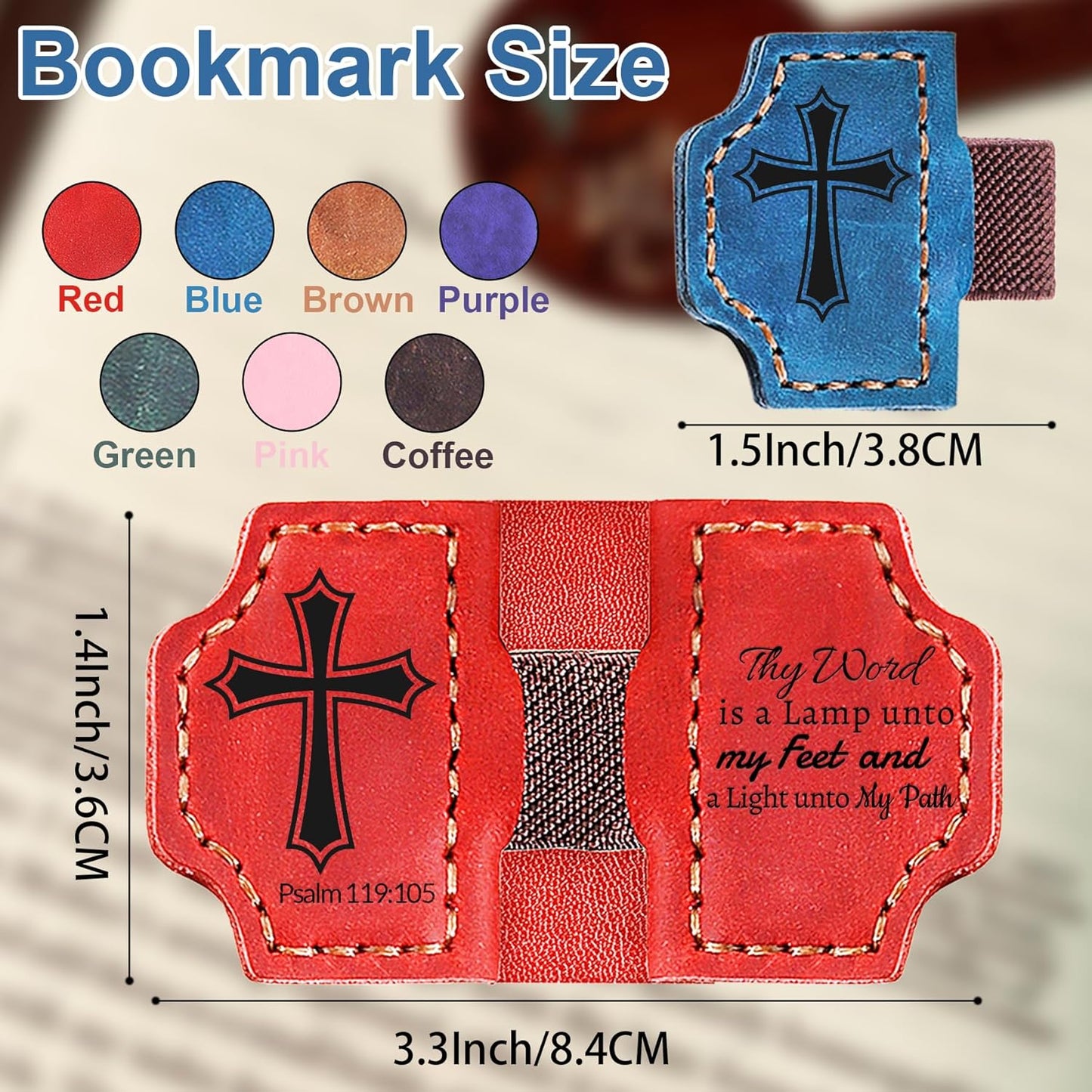 Personalized Magnetic Bookmark with Pen Holder, Bible Verse Scripture Design, Custom Leather Bookmark Bible Study Supplies for Women Men, Christian, Book Lovers Gifts (Brown, Psalm 119:105)
