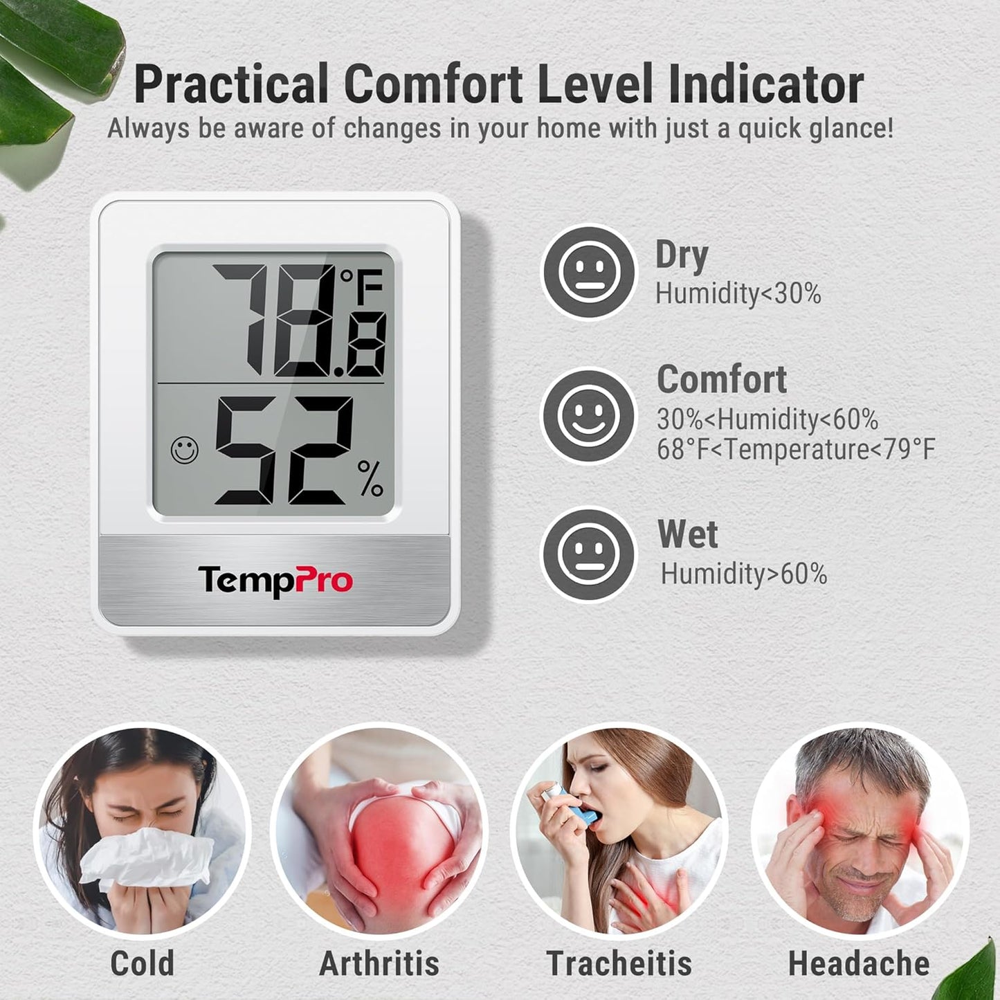 TempPro TP49 2 Pieces Digital Hygrometer Indoor Thermometer Humidity Meter Mini Hygrometer Thermometer with Temperature and Humidity Monitor Room Thermometer (Previously ThermoPro)