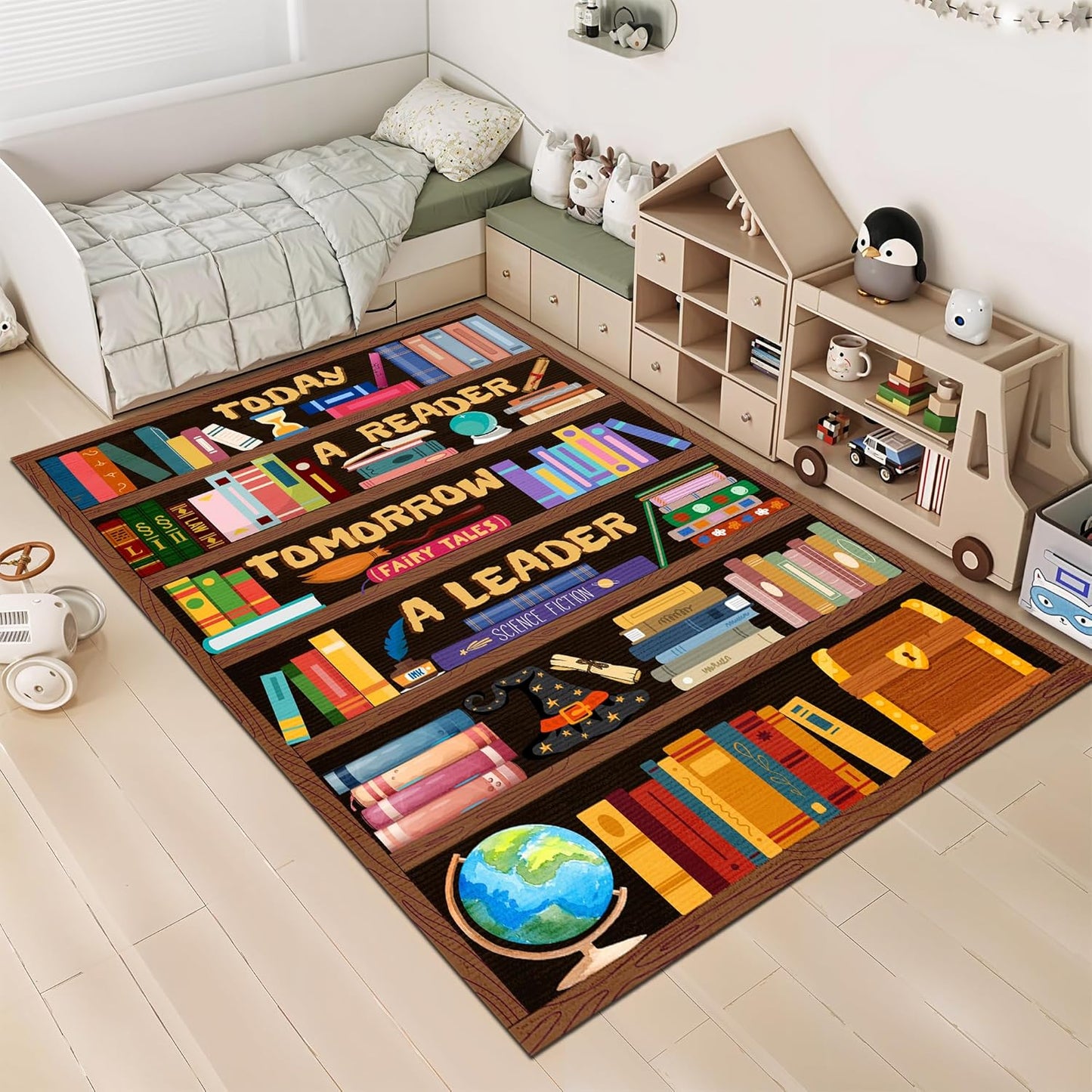 Classroom Library Rug, Reading Rug for Classroom Library, Carpet for Study Room, Non-Slip Rubber Bottom Low Pile Fade Resistant, Full Size 2x3 3x5 4x6 5x7 6x9 Ft S01