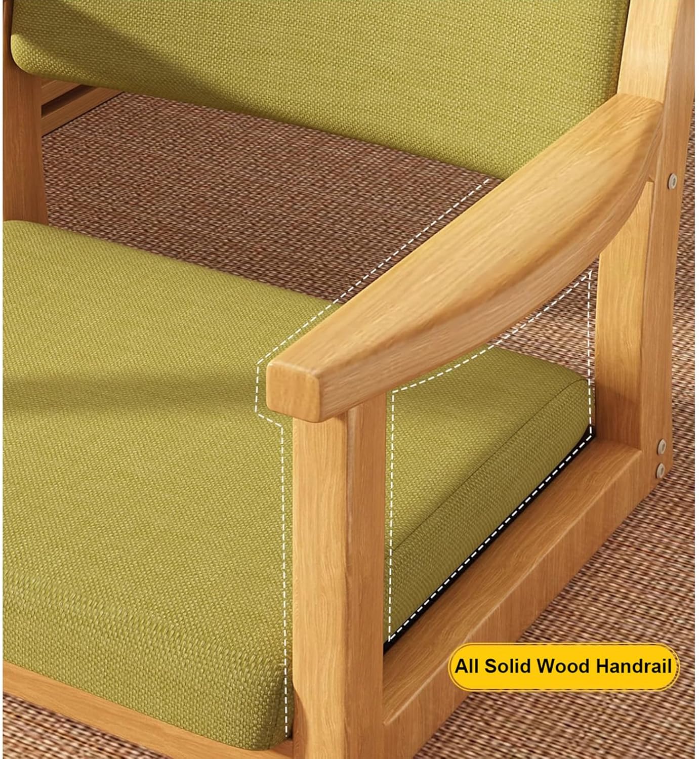 Wooden Tatami Legless Chair with Back Support Modern Japanese Floor Chair Great Use for Reading Meditating Living Room Balcony,Green Wood