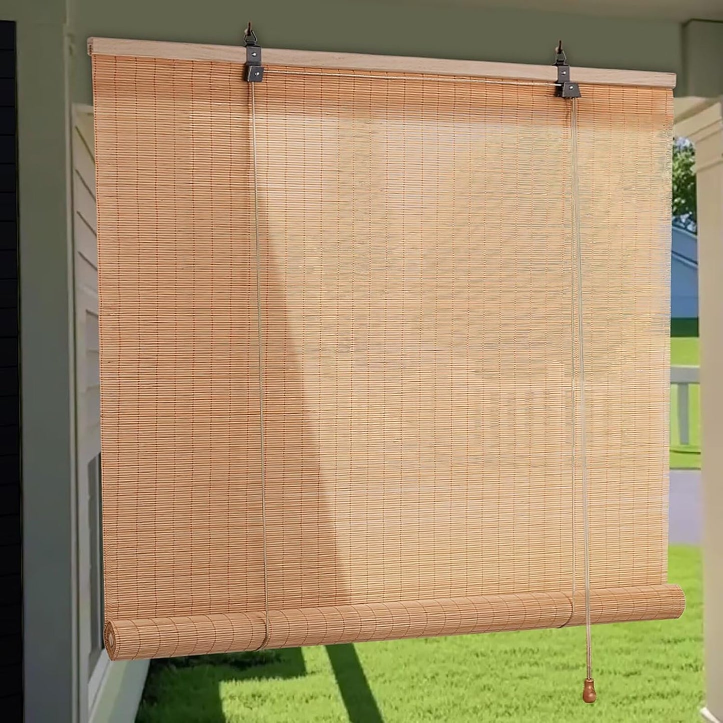 Bamboo Roller Shades Roman Shades for Window: Bamboo Blinds for Interior Windows and Outdoor Patio,Roll Up Blinds for Indoor Porch Light Filtering Sunshade,Easy to Install 36" W X 48" H