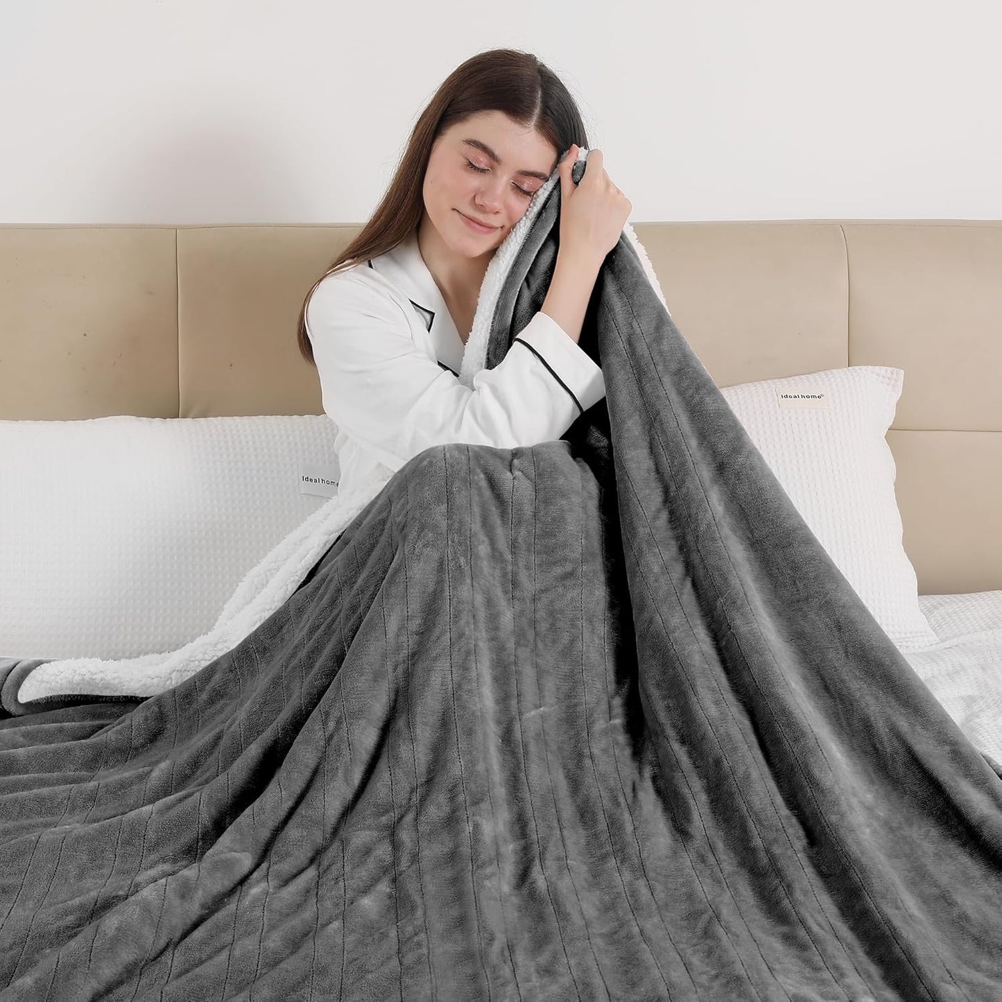 ESTINGO Electric Blanket Full Size, Heating Blanket Full with 6 Heating Levels & 1-10 Hours Auto Off, Machine Washable Plush Heating Blanket with Timer for Bed Camping Office 72" x 84", Cool Gray
