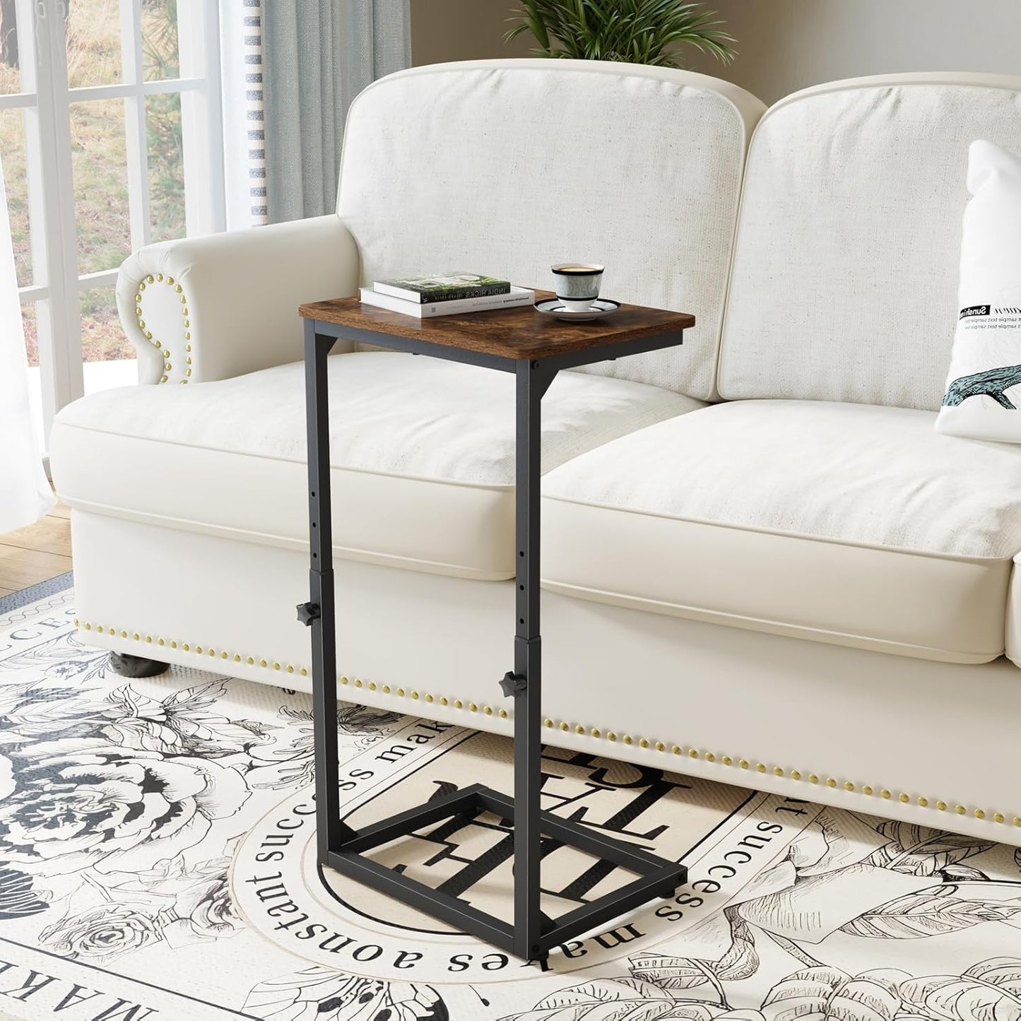 Adjustable C-Shaped End Table, Small Side Table for Couch, Sofa TV Tray Table for Living Room, Bedroom, Bedside ET-SA-BRW1