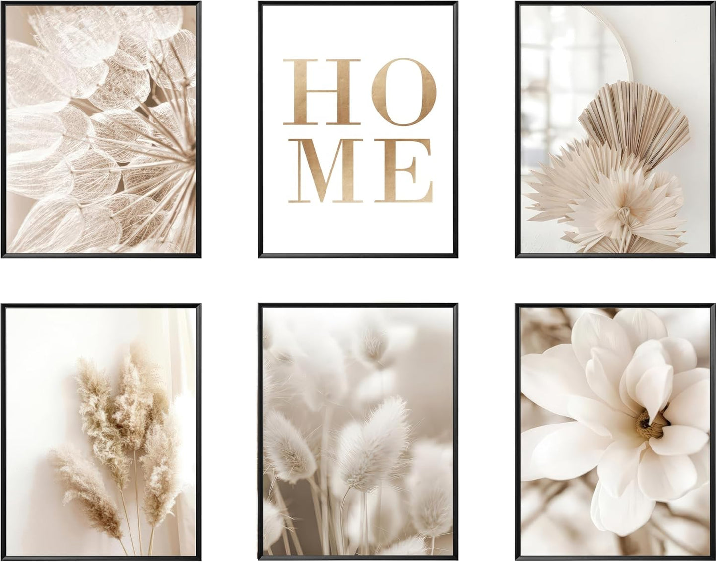 JCKYIWS 6pcs Neutral Beige Flower Wall Art Minimalist Modern Boho Wall decor Beige HOME & Botanical Canvas Prints Paintings for Living Room Bedroom Bathroom Office Decoration Unframed Poster